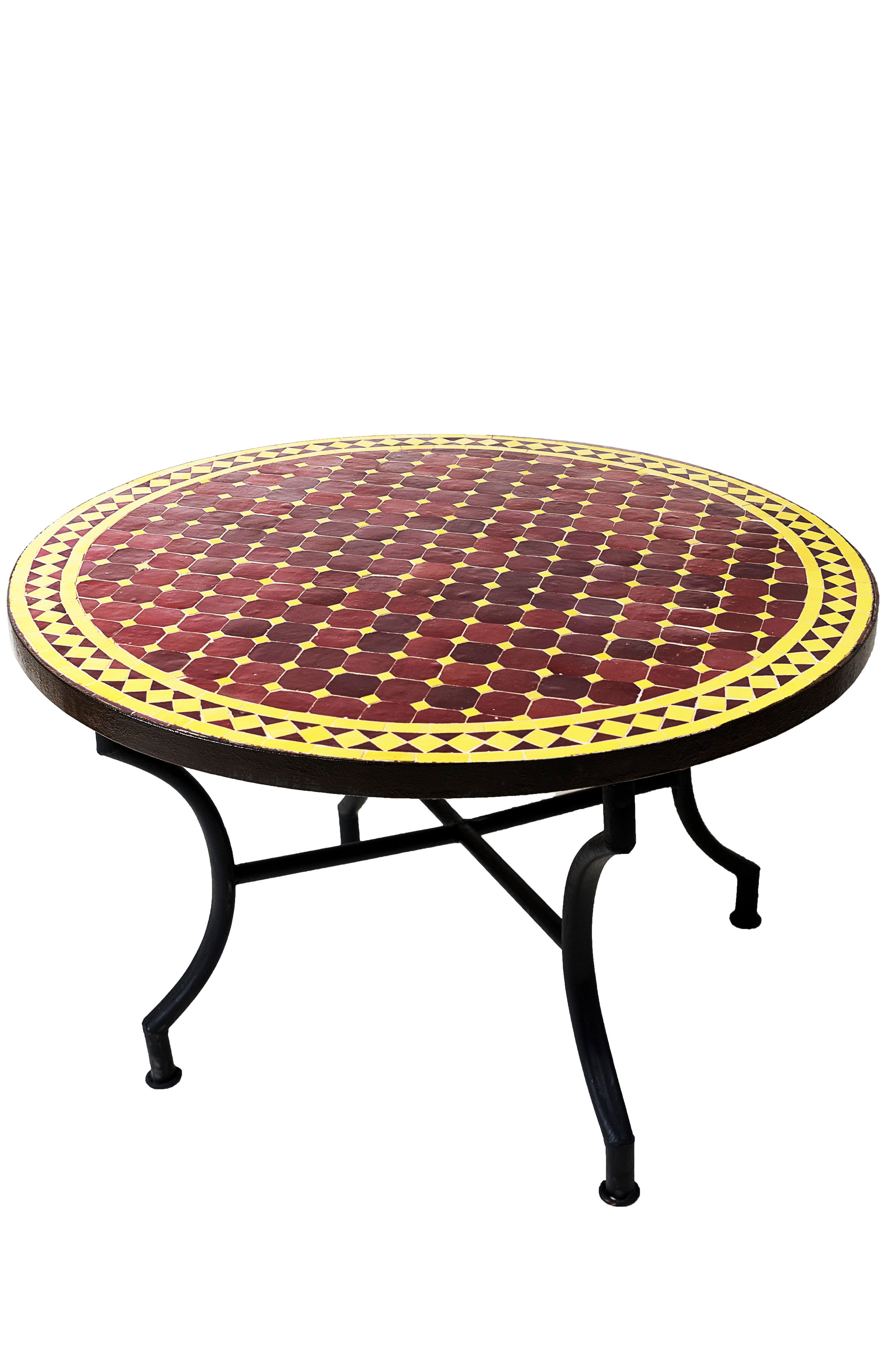 Marrakesch Orient & Mediterran Interior Gartentisch Mediterraner Mosaiktisch marrakesch Bordaux/ Gelb, 100cm, 45cm hoch, Handarbeit
