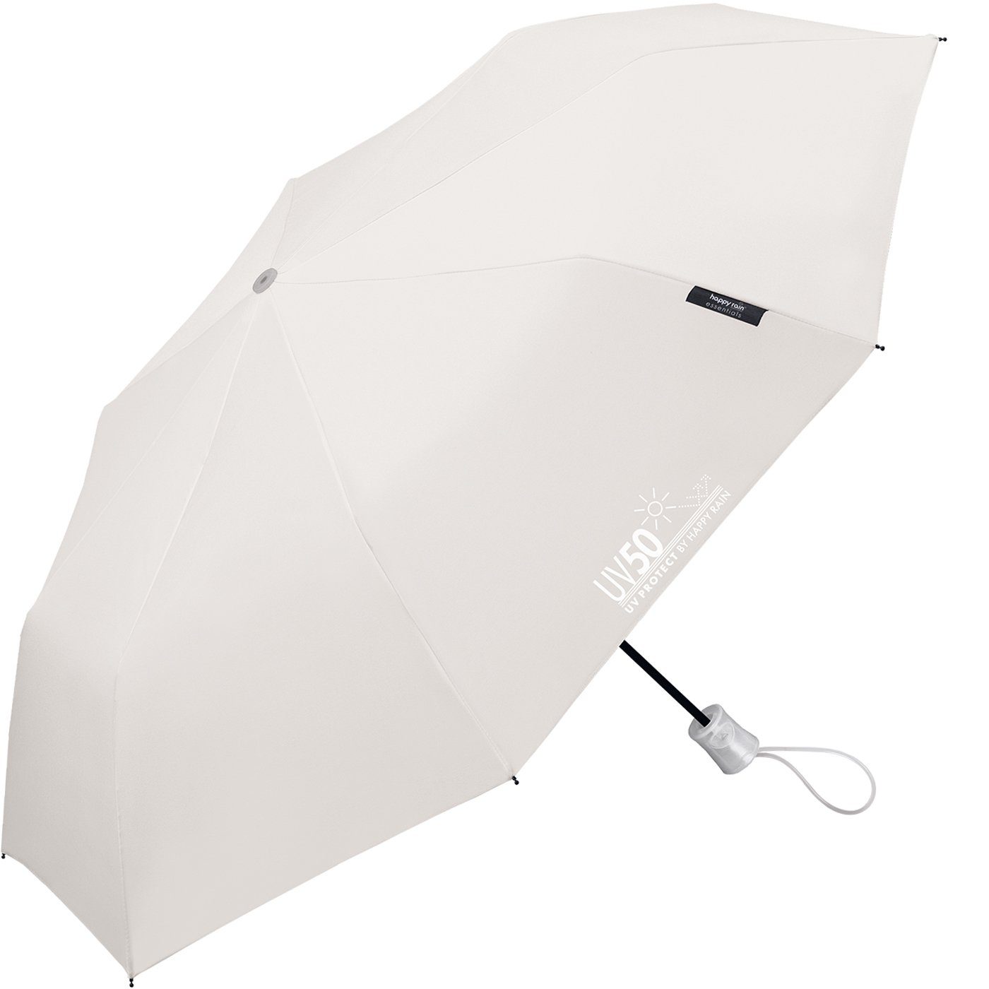 HAPPY RAIN Taschenregenschirm UV-Protect grau vor Sonne Sonnenschutz, UV50 schützt mit Auf-Automatik und und Regen