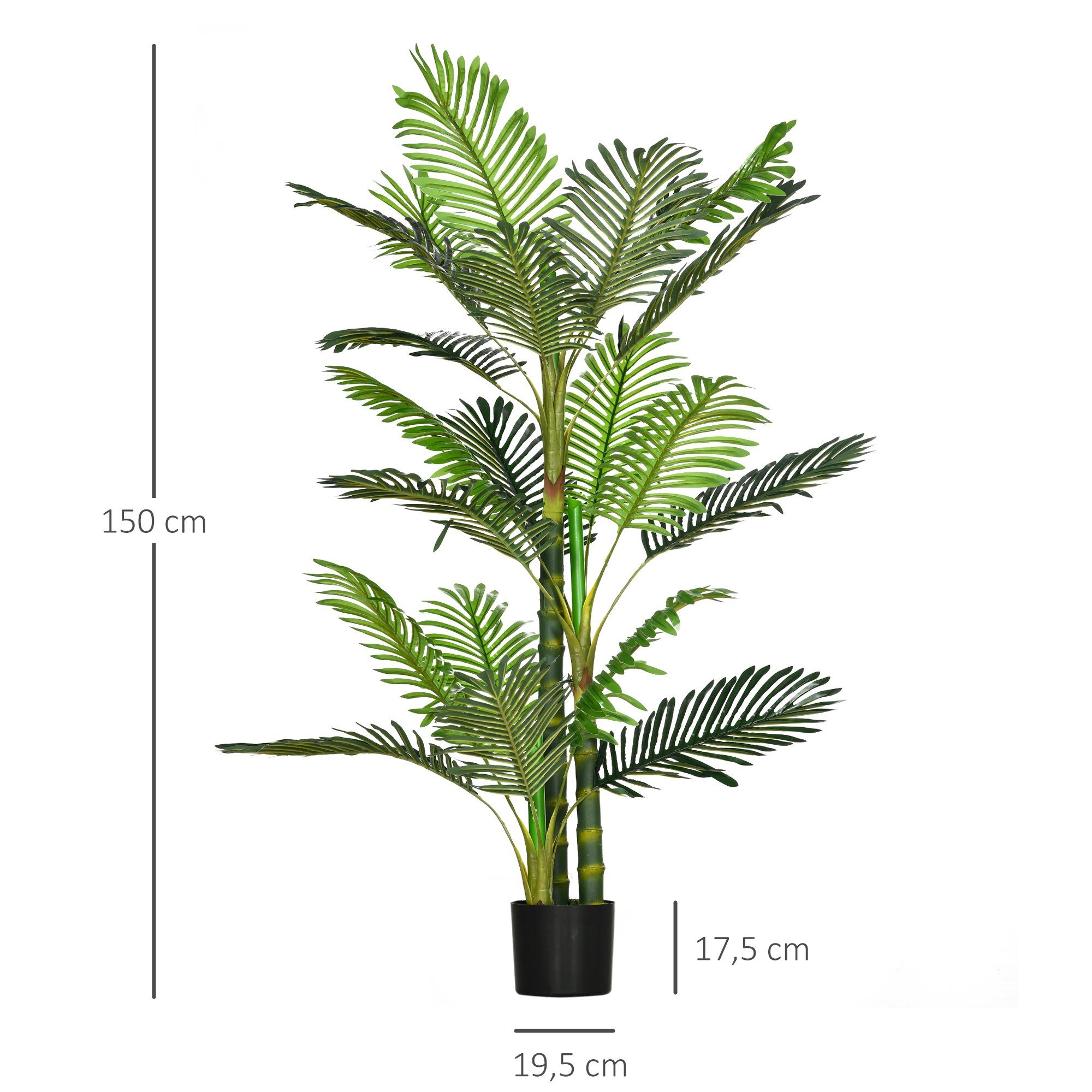 Kunstpflanze Künstliche Palme, mit Zementfüllung, Kunstpalme im Topf, HOMCOM, Höhe 150 cm, Grün 19,5 x 19,5 x 150 cm