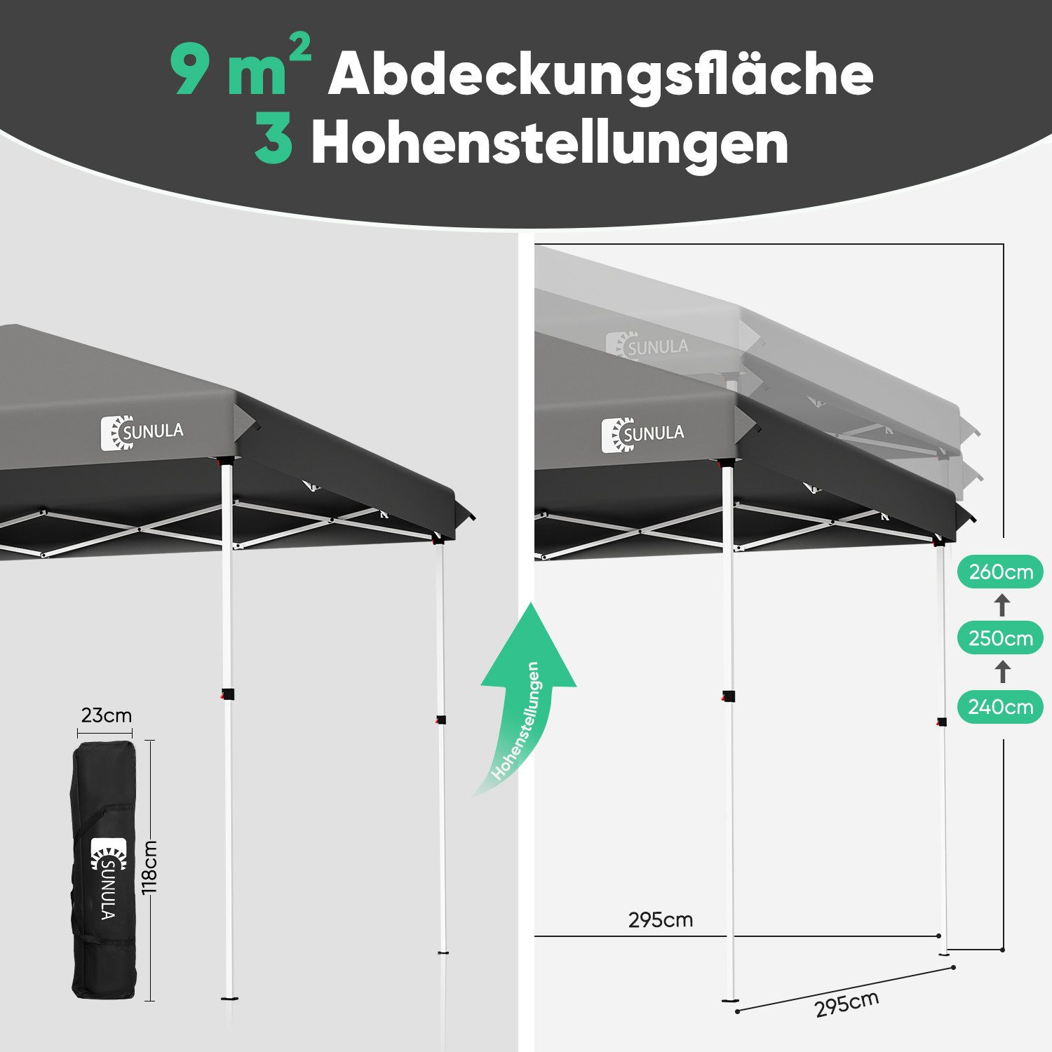 SUNULA Faltpavillon 3x3 m Gartenpavillon mit 4 seitenteilen wasserdicht, mit 4 Seitenteilen, (inkl. 4 Seitenteile), Wasserdicht Faltpavillon, Winterfest Pavillo – Bild 4 von 5