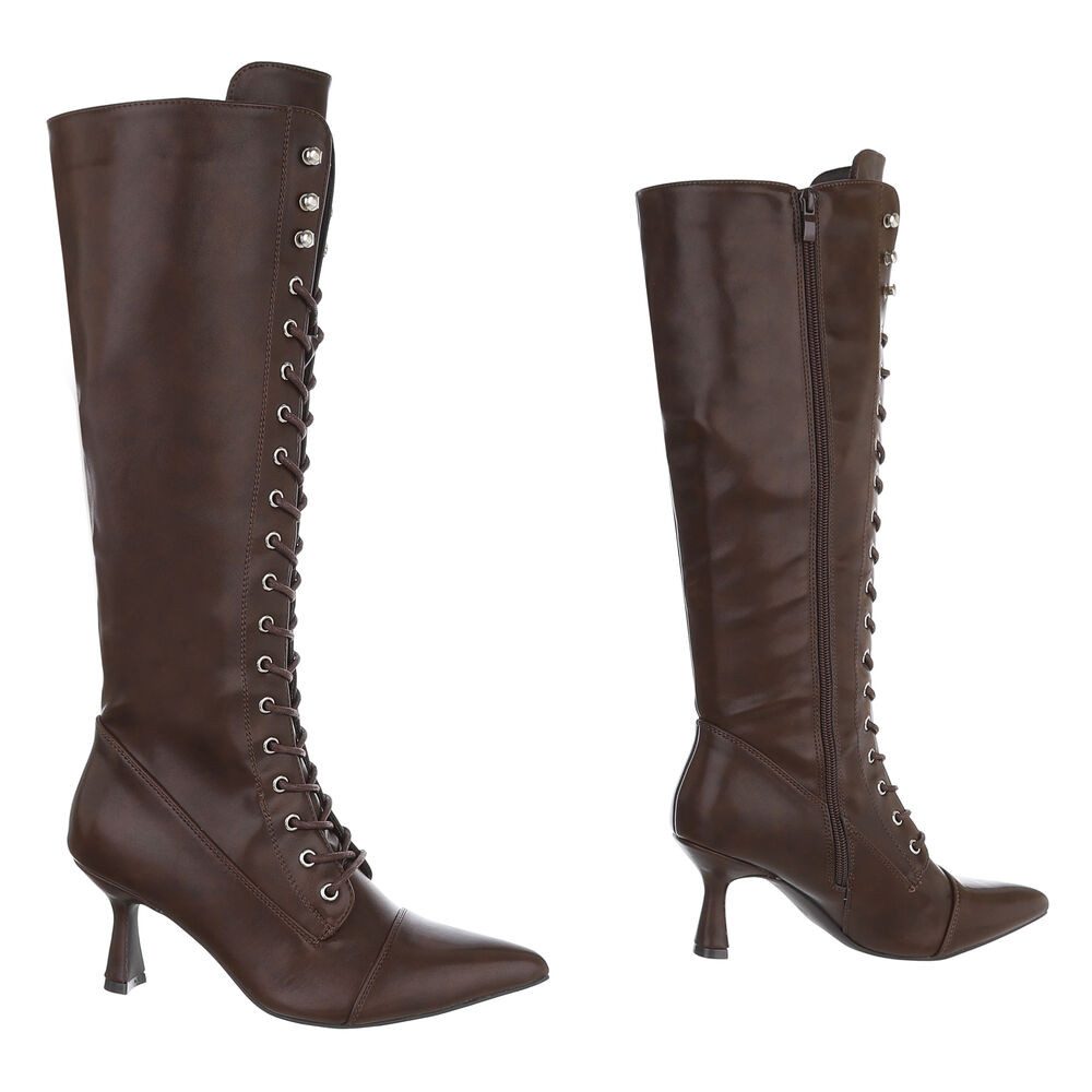 Ital-Design Elegante Damenstiefel mit Schnürung und Absatz Schnürstiefel (90417782) Pfennig-/Stilettoabsatz Stiefel in Braun – Bild 4 von 5