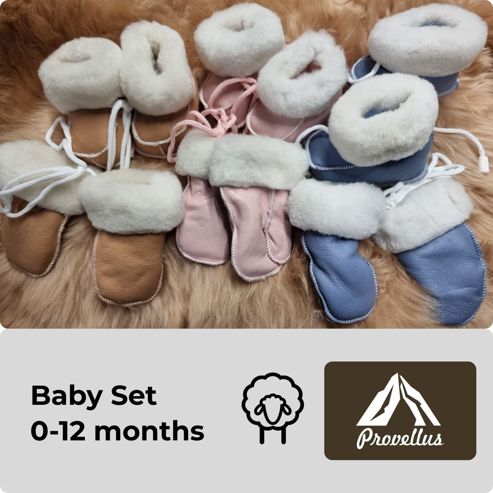 Provellus Baby Set Schuhe & Handschuhe aus deutschem Merino Lammfell Hausschuh