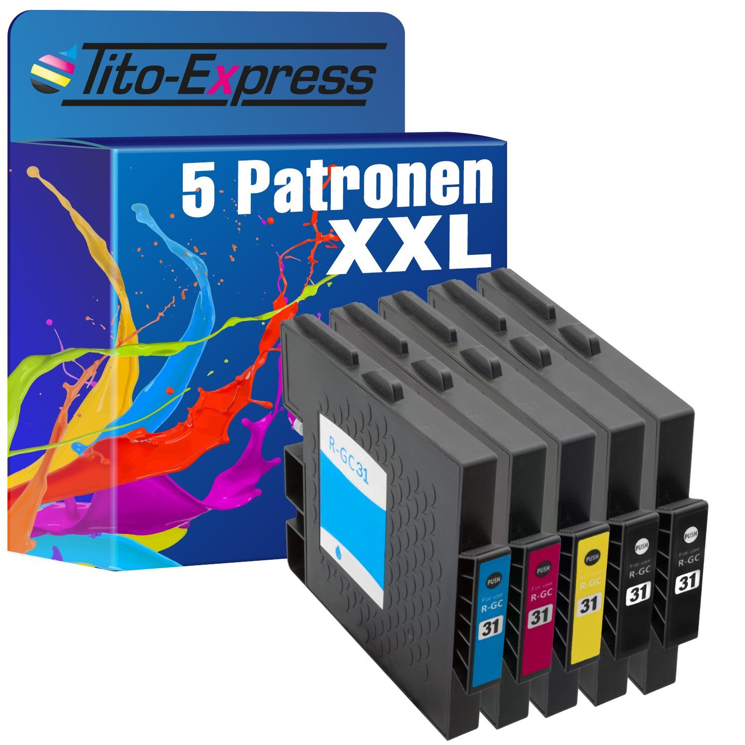 Tito-Express 5er Set ersetzt Ricoh GC-31 GC31 Tintenpatrone (Multipack, für Lanier GX e 3300 Series e 3350N Aficio e 2600 e 3300N e3350N)