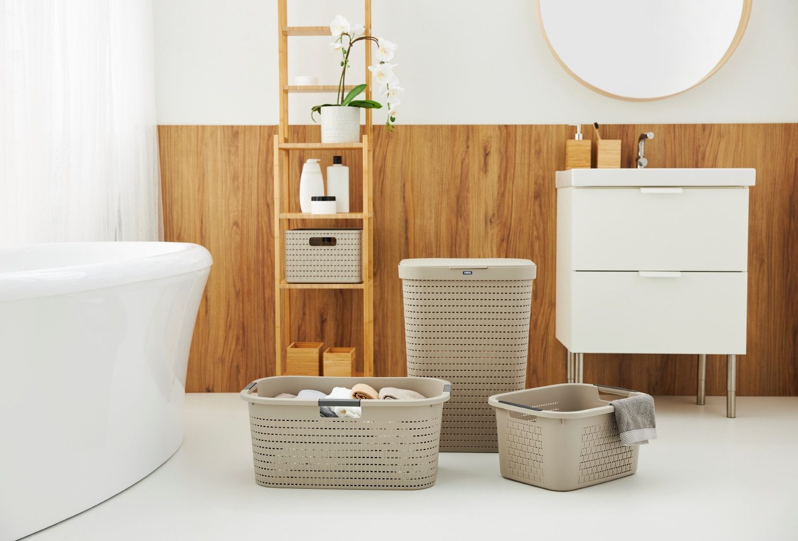 ROTHO Wäschekorb Wäschebox 40L COUNTRY, ergonomische Wäschebehälter mit Griffe, Rattan-Oberfläche ermöglicht Luftzirkulation im Korb – Bild 4 von 5