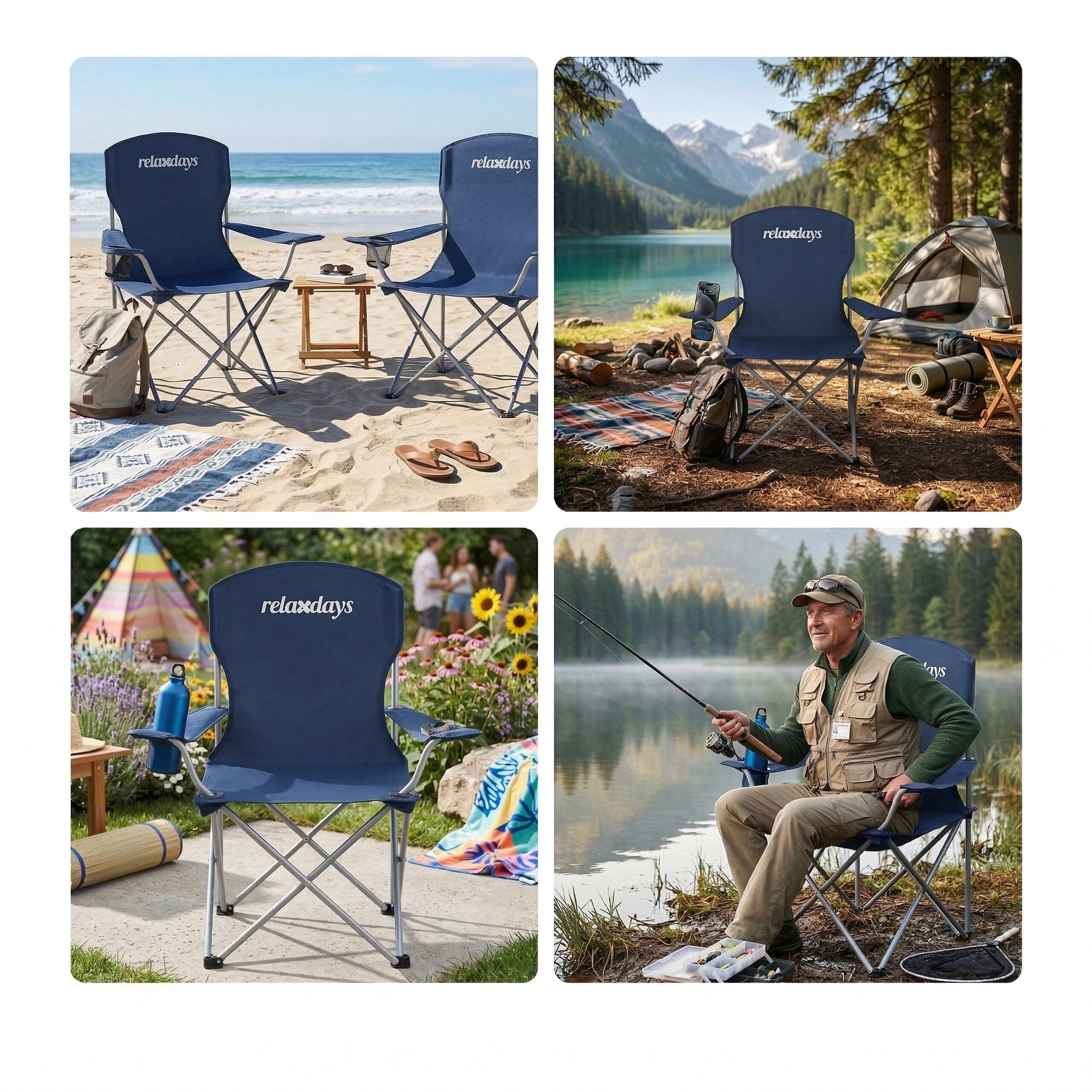 relaxdays Campingstuhl Faltbarer Camping Stuhl 2er Set, blau