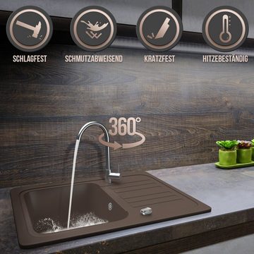 Aquamarin Granitspüle Granitspüle + Siphon und Armatur Einbauspüle Küchenspüle Spülbecken