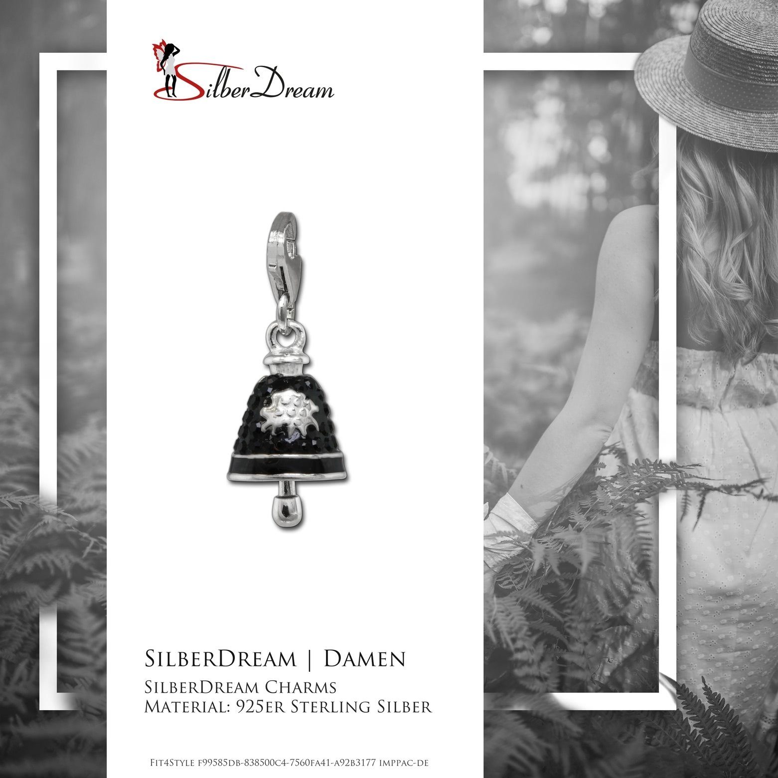 SilberDream Charm-Einhänger SilberDream schwarz Charm Silber, Zirkonia, schwarz Glocke Farbe: 925 Sterling Charmsanhänger Glocke