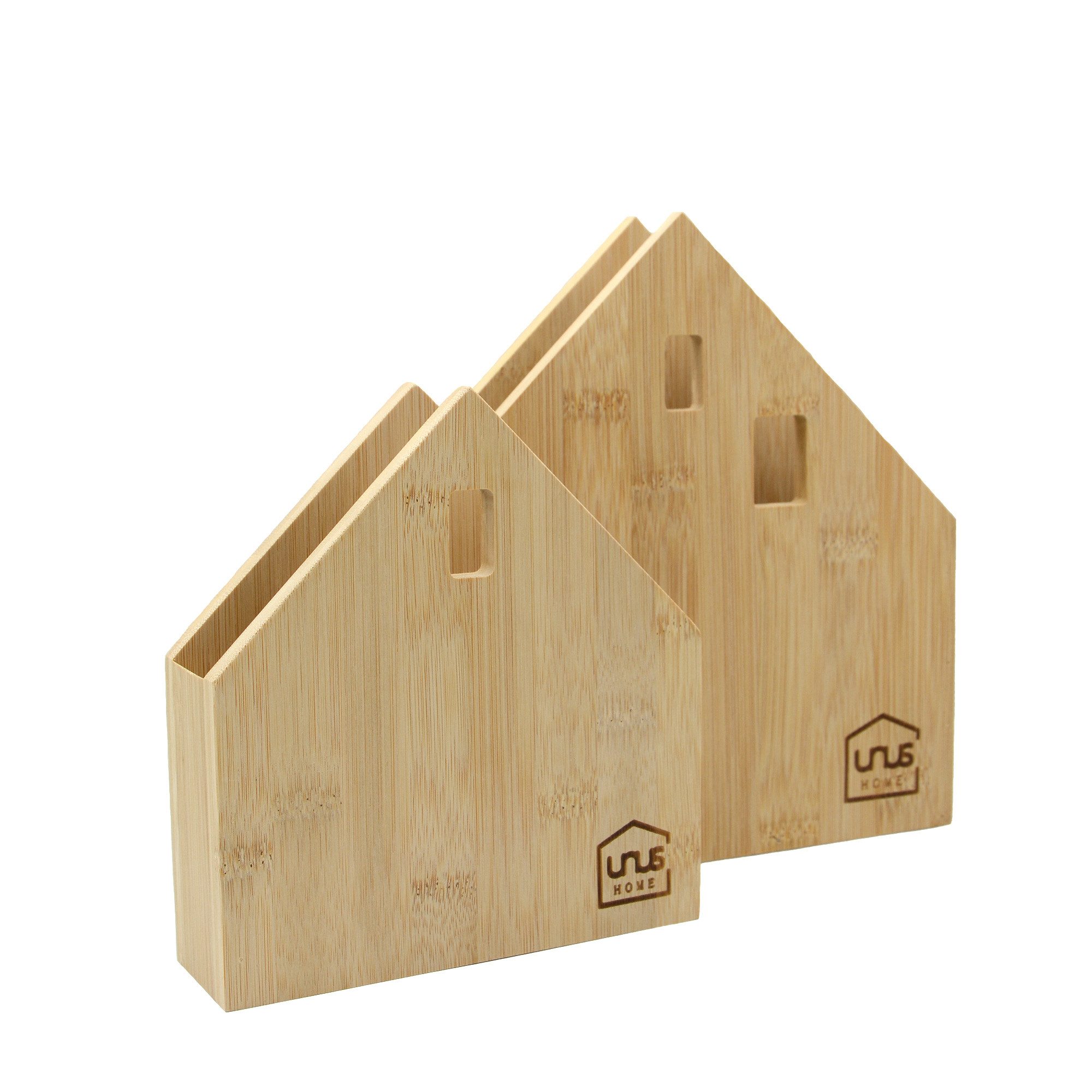 UNUS HOME Serviettenhalter Serviettenständer Haus, Bambus, (2-tlg., 2er Set Bambusholz), Tischserviettenhalter Tischtuchspender Papierserviettenhalter