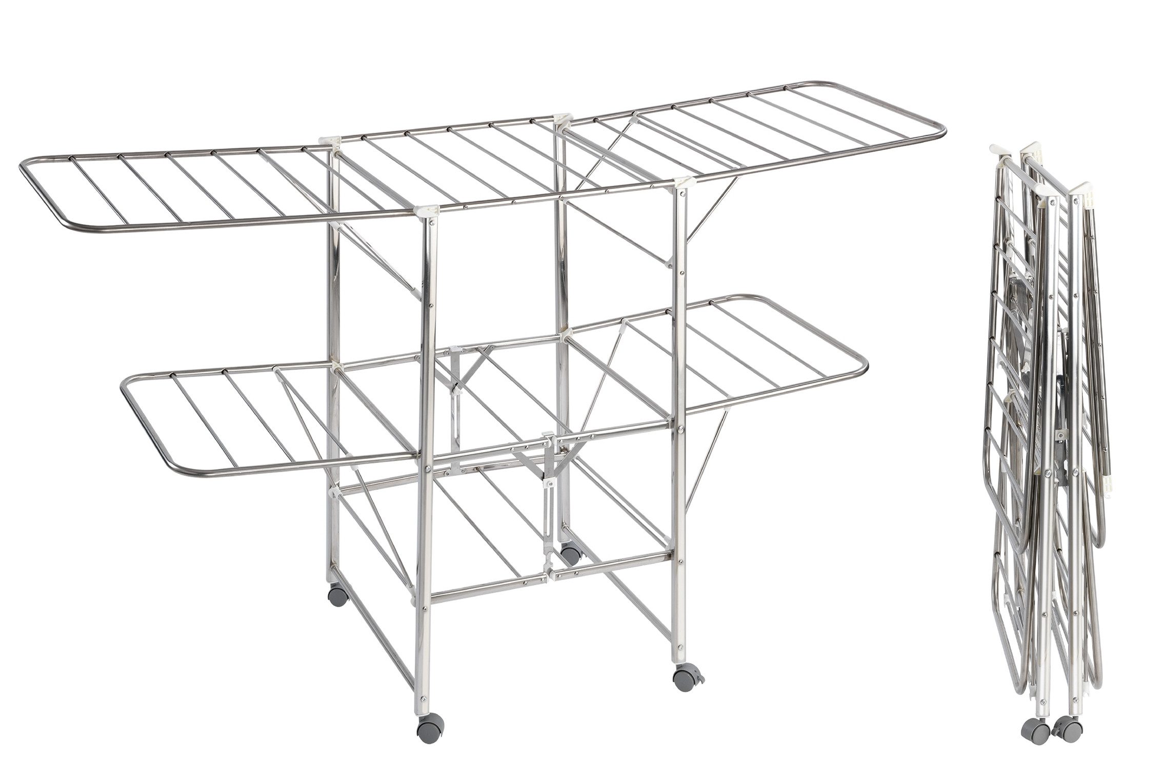 Maximex Flügelwäschetrockner Modell Mobil, Wäscheständer mit 2 Etagen und 4 Flügeln, 27 m Trockenlänge, Edelstahl