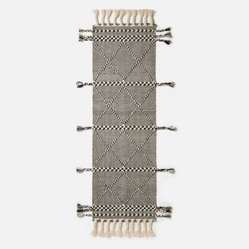 Wollteppich Handgewebter Kelim Läufer Edessa – 66 x 200 cm, schwarz-weiß, Homescapes, Höhe: 20 mm