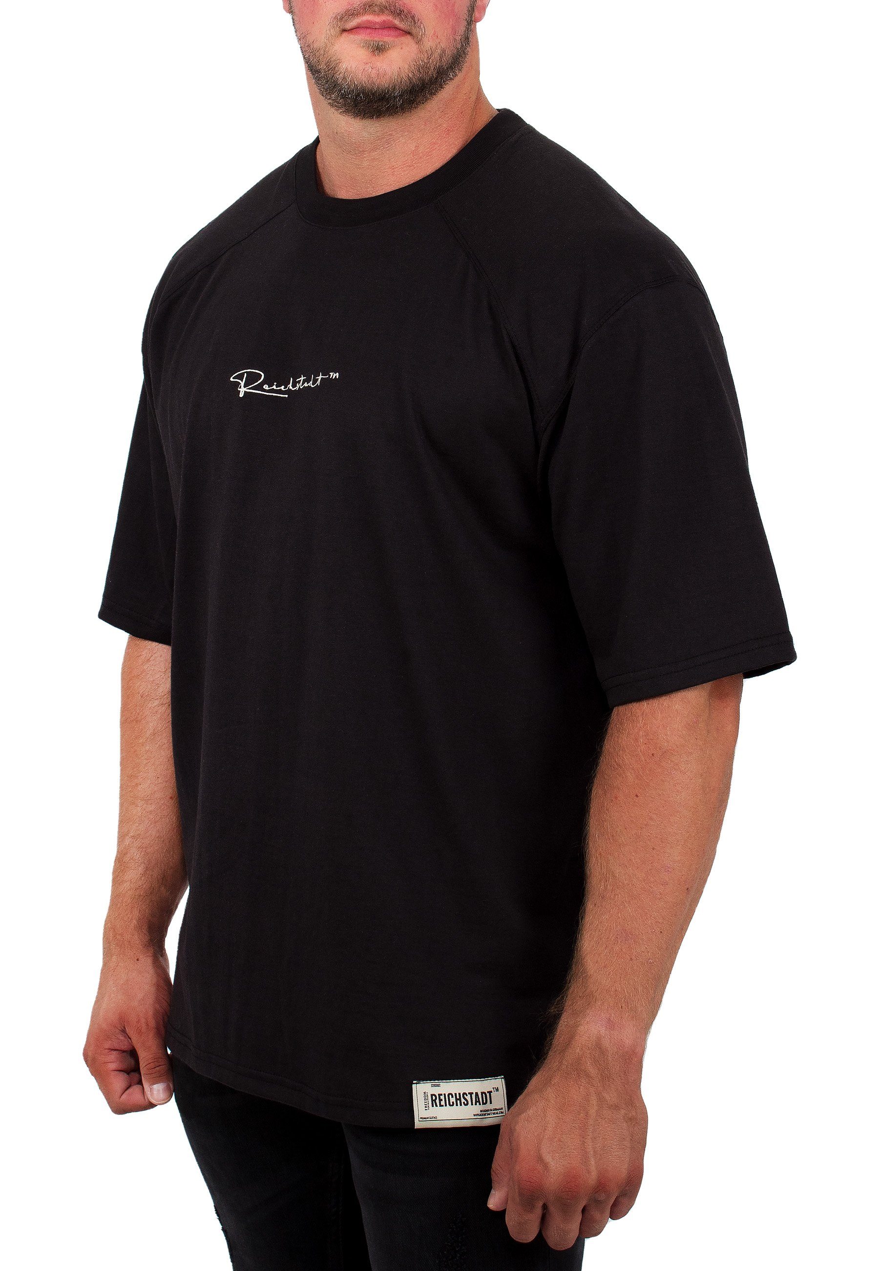 (1-tlg) T-Shirt Reichstadt auf Herren 22RS033A mit Reichstadt Schwarz der Stitching Brust Oversize-Shirt