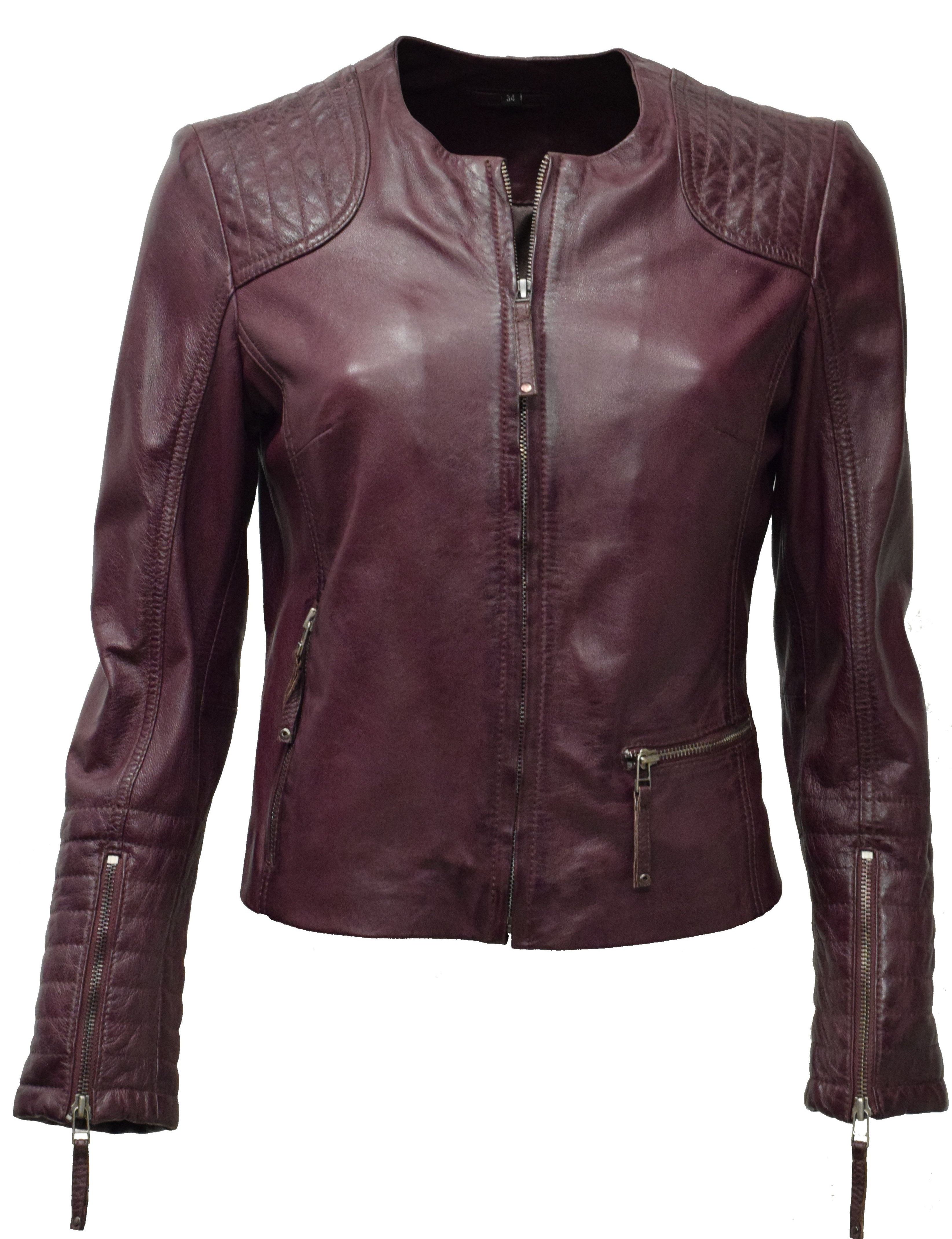 Zimmert Leather Lederjacke Luisa kragenlos,Blazer, Grün, Bordo Rot, Schwarz