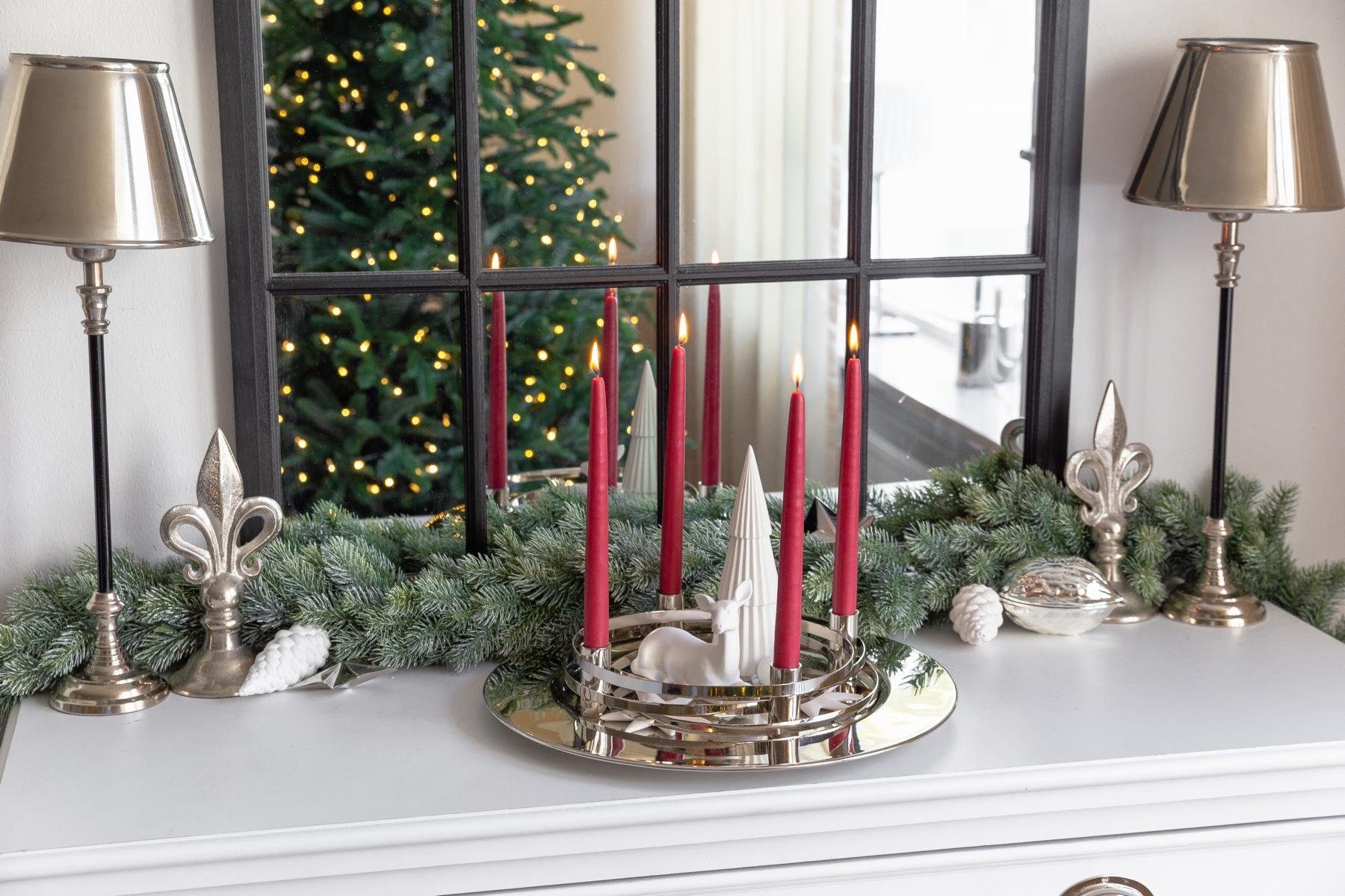 Adventsleuchter 4 Tischdeko mit als Kerzenhalter Stabkerzen, für Weihnachtsdeko als Adventskranz Silber-Optik cm) (40 La Avia, Kerzenkranz Kerzen, EDZARD für