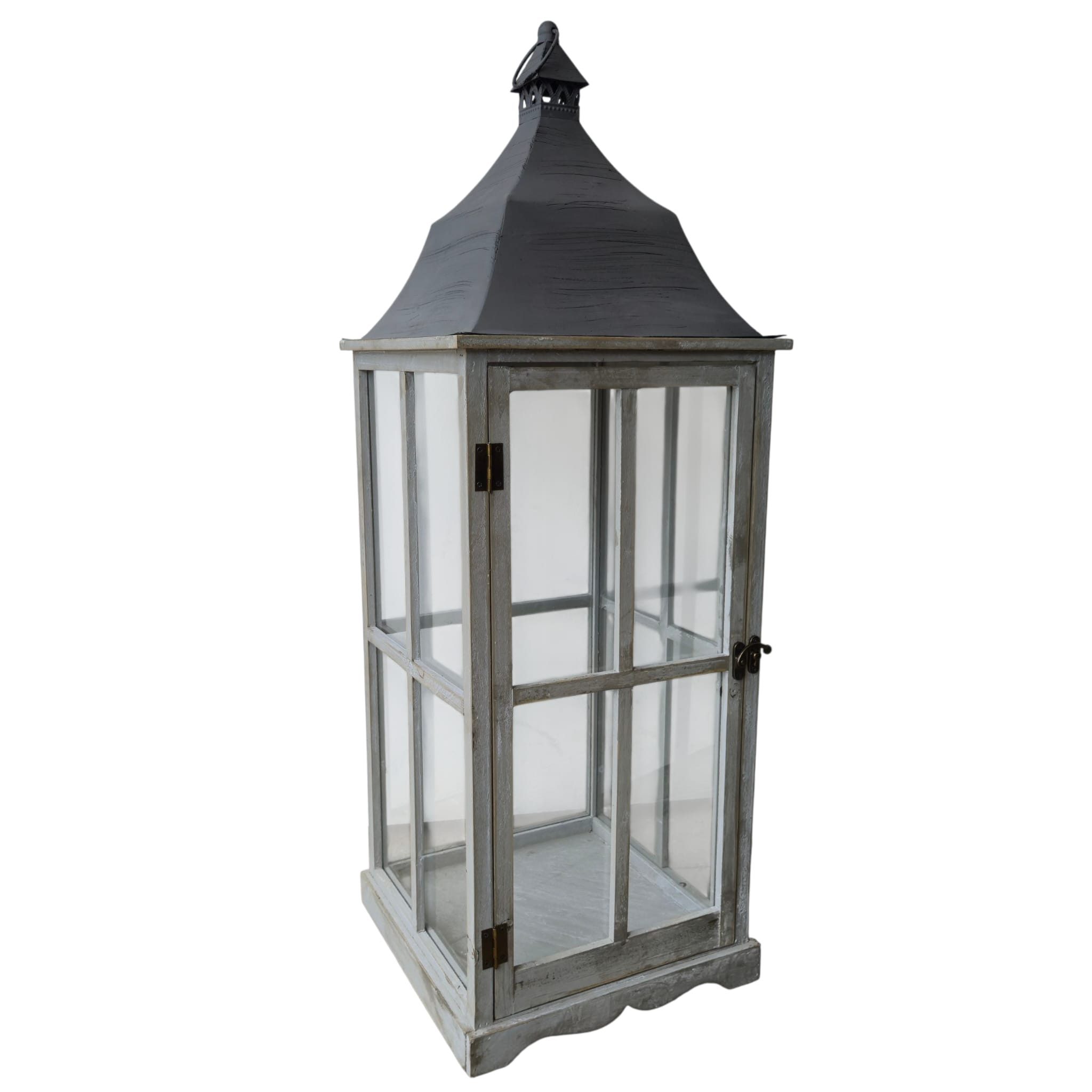 Aspinaworld Kerzenlaterne Große Laterne 91 cm grau - Holzlaterne mit Metall günstig online kaufen
