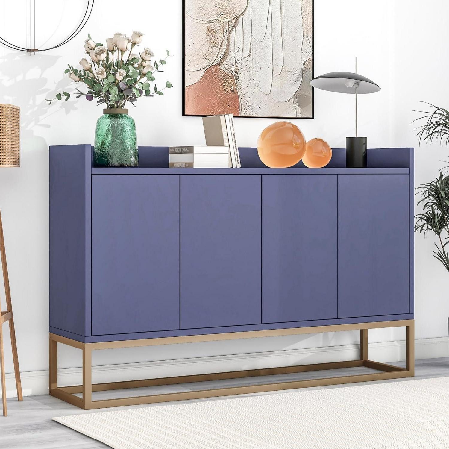 LuxusKollektion Sideboard Sideboard Küchenschrank Metallbeine Regale 120 30 80 cm Blau, 4 Türen