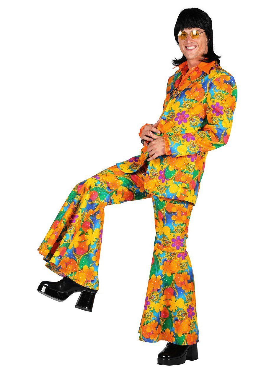 thetru Kostüm Flower Power Hippie Anzug Fasching Karnevalskostüm, 70er Jahre Disco-Anzug in blümerantem Look