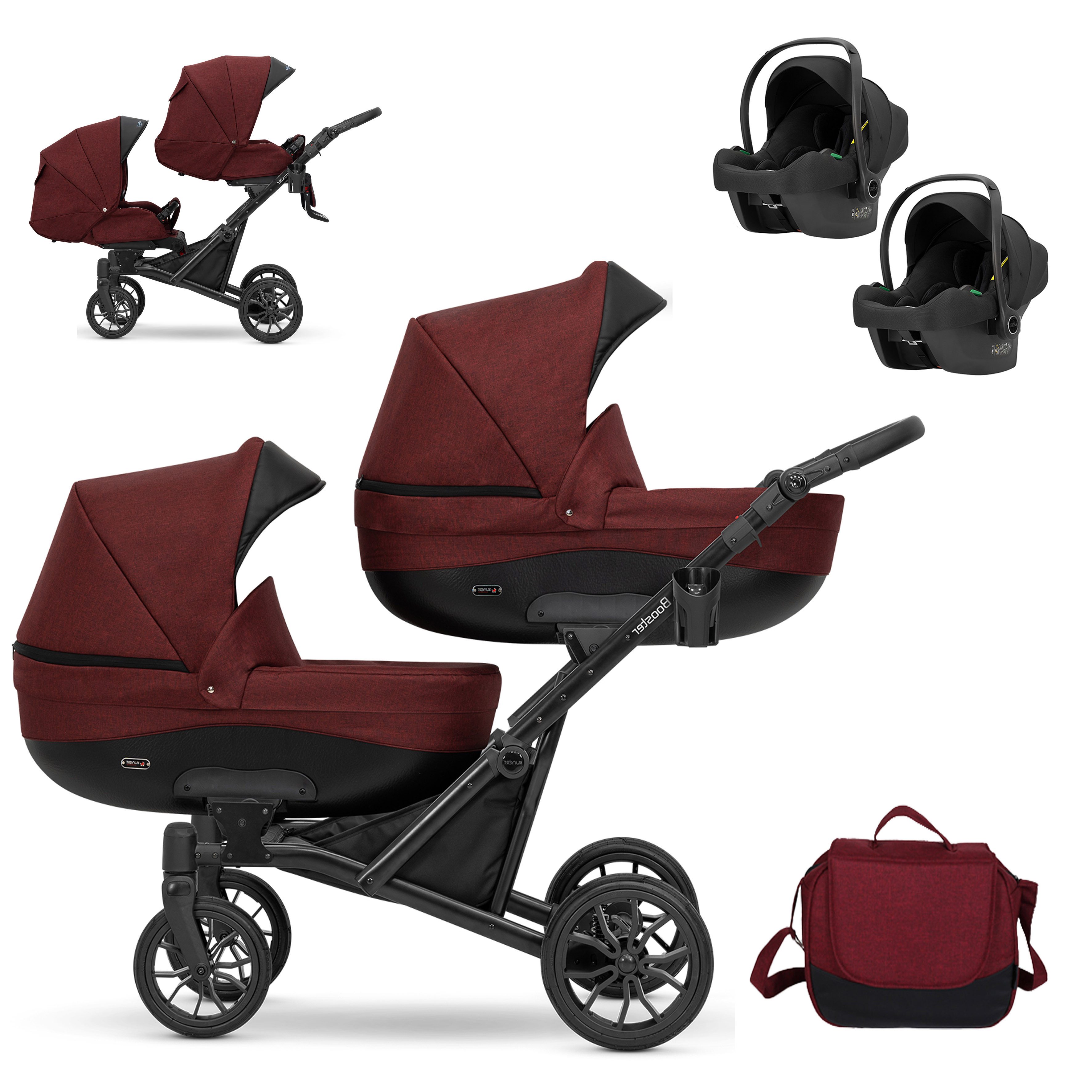 babies-on-wheels Zwillings-Kombikinderwagen Twin-Go 4 in 1 inkl. Sportsitze, Autositze und Zubehör in 3 Farben