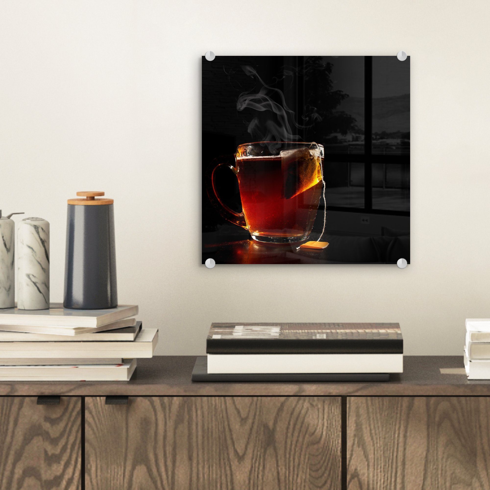 MuchoWow Acrylglasbild Kaffee Tee Glas - (1 - auf Foto Wandbild Tee-27-1-1, auf Glas Wanddekoration Hoher - Bilder Glasbilder St)