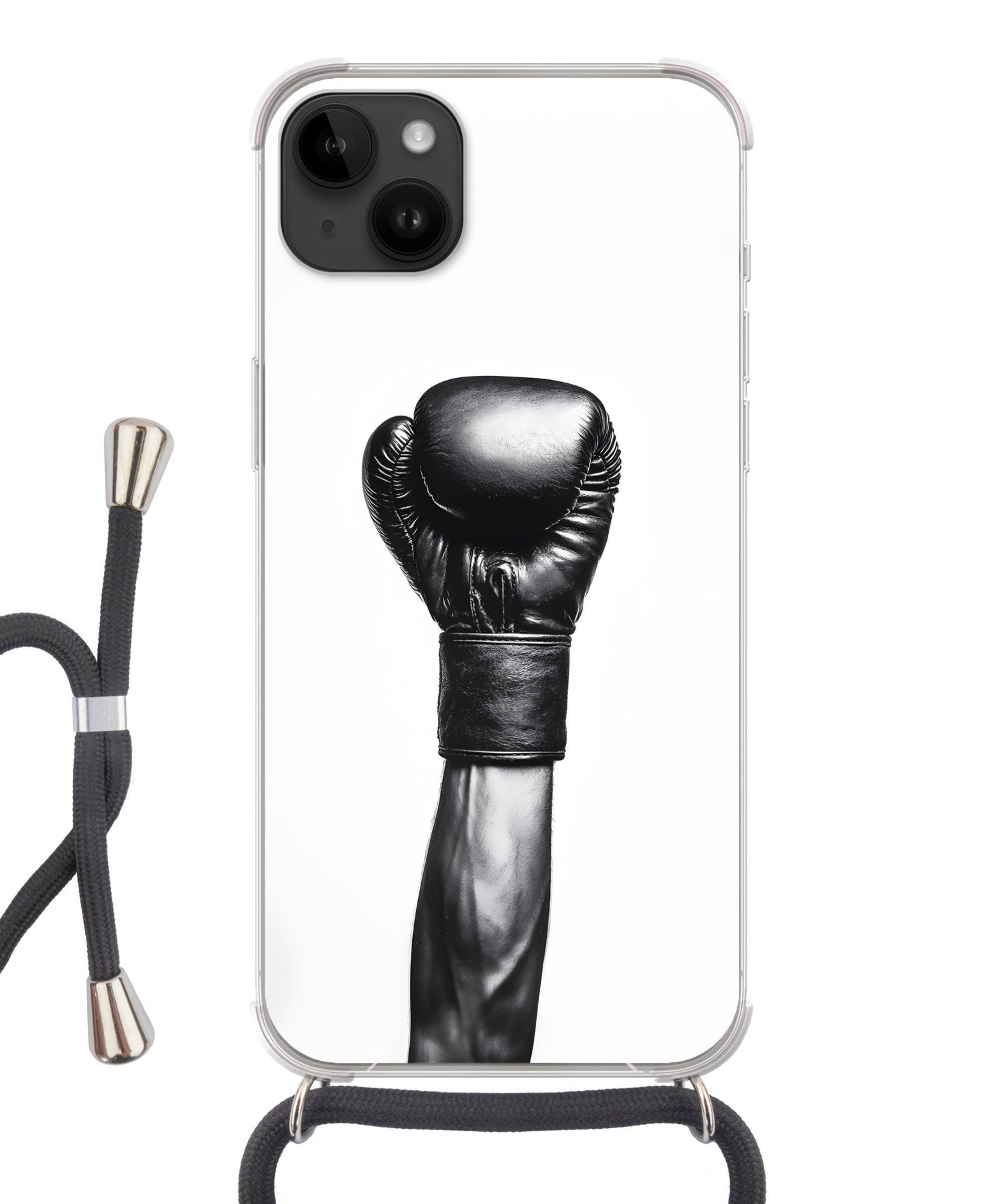 MuchoWow Handyhülle für Apple iPhone 14 Max Boxhandschuh - Schwarz - Hand, Tragbare Handyhüllen mit Kette zum umhängen, Handykette Handyband