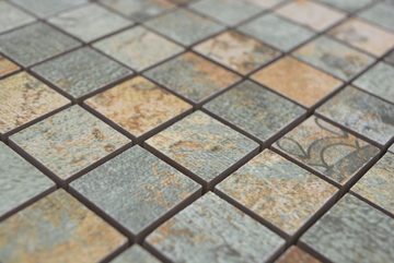 Mosani Mosaikfliesen Keramikmosaik Feinsteinzeug beige braun graugrün matt