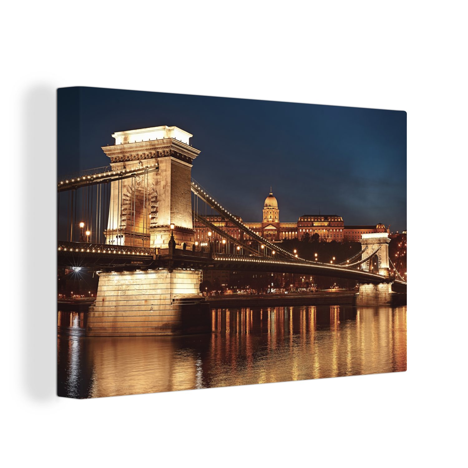 Kettenbrücke Leinwandbild 30x20 Leinwandbilder, St), - cm Wandbild OneMillionCanvasses® Aufhängefertig, Wanddeko, (1 - Licht, Budapest