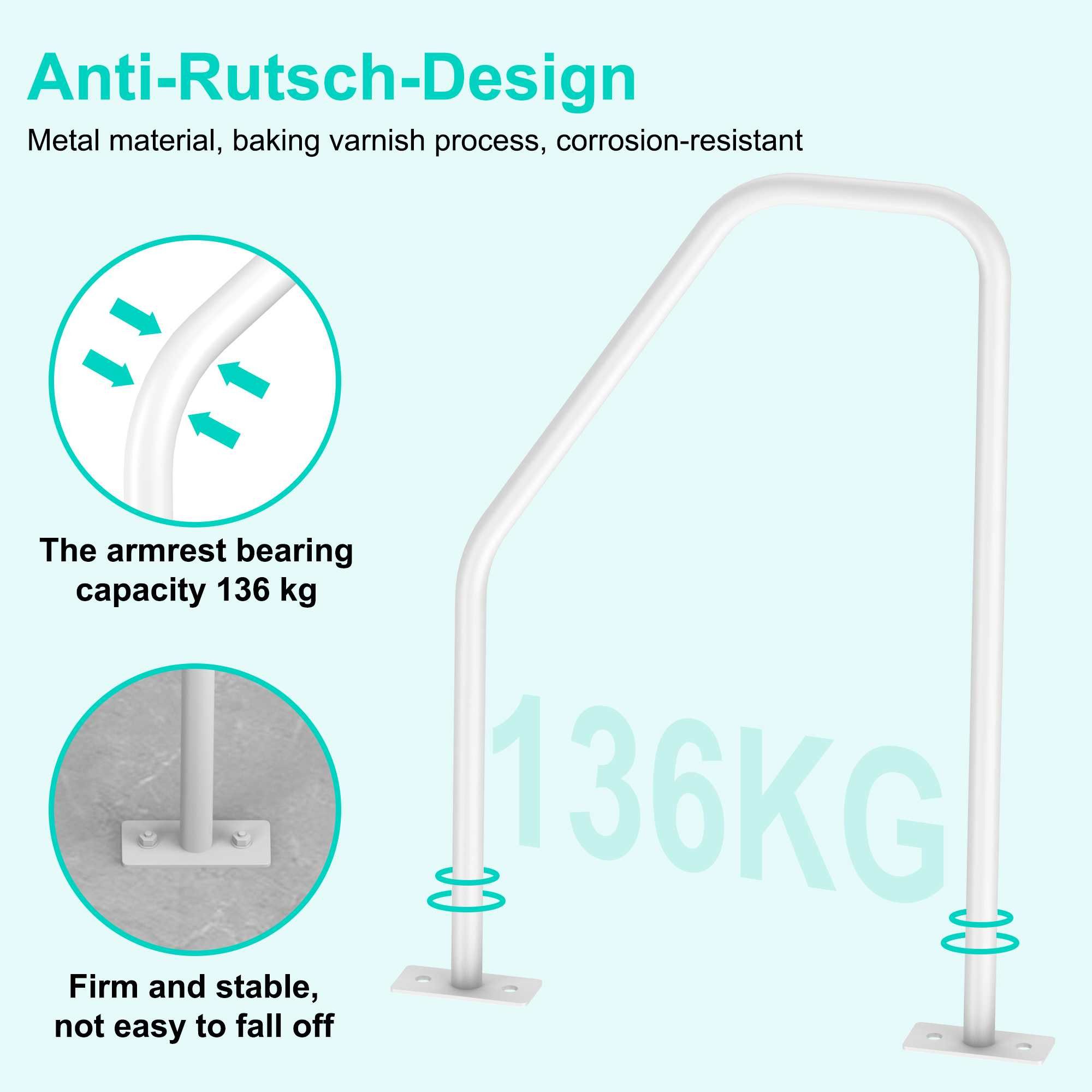 BBG Haltegriff Badezimmer Haltegriff aus Metall mit Wand-& Bodenmontage,40 cm / 60 cm, rutschfest, korrosionsbeständig, bis 136 kg belastbar – Bild 5 von 5