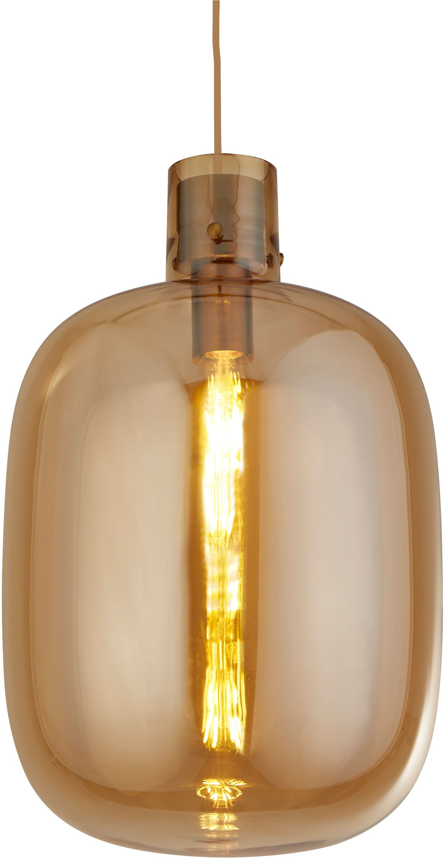 Searchlight Hängeleuchte Barrel Pendant - Satin Brass & Amber Glass, Leuchtmittel wechselbar