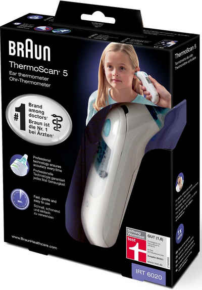 Braun Ohr-Fieberthermometer »ThermoScan 5 IRT6020«, Inklusive 21 Einweg Schutzkappen