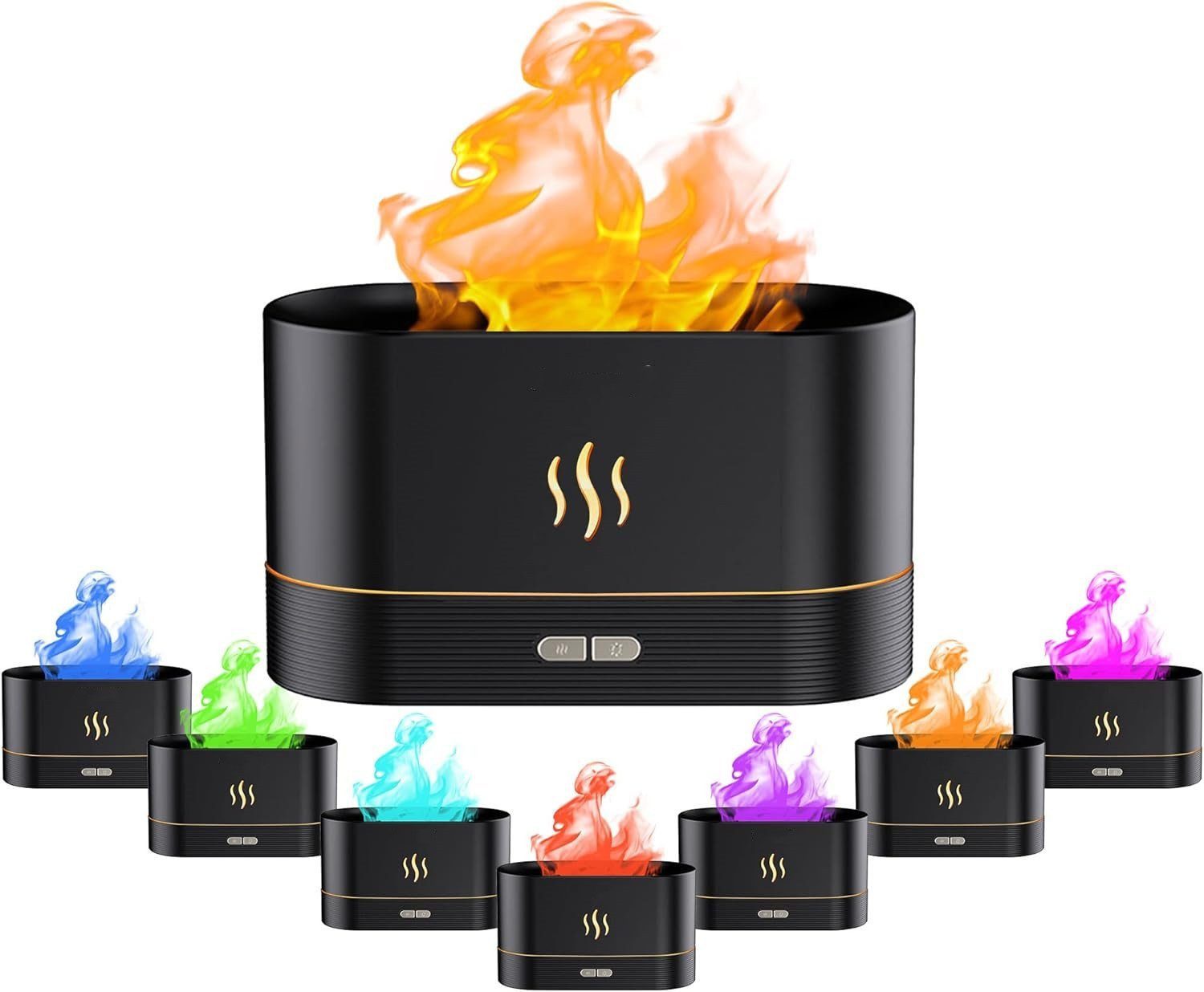 AURIVION Luftentfeuchter 3-in-1 Flammen Luftbefeuchter 180ml mit Aroma Diffuser, für 125 m³ Räume, Entfeuchtung 0,36 l/Tag, Tank 0,18 l, Aromadiffusor mit 7 Farben, Flammennebel & Auto-Abschaltung
