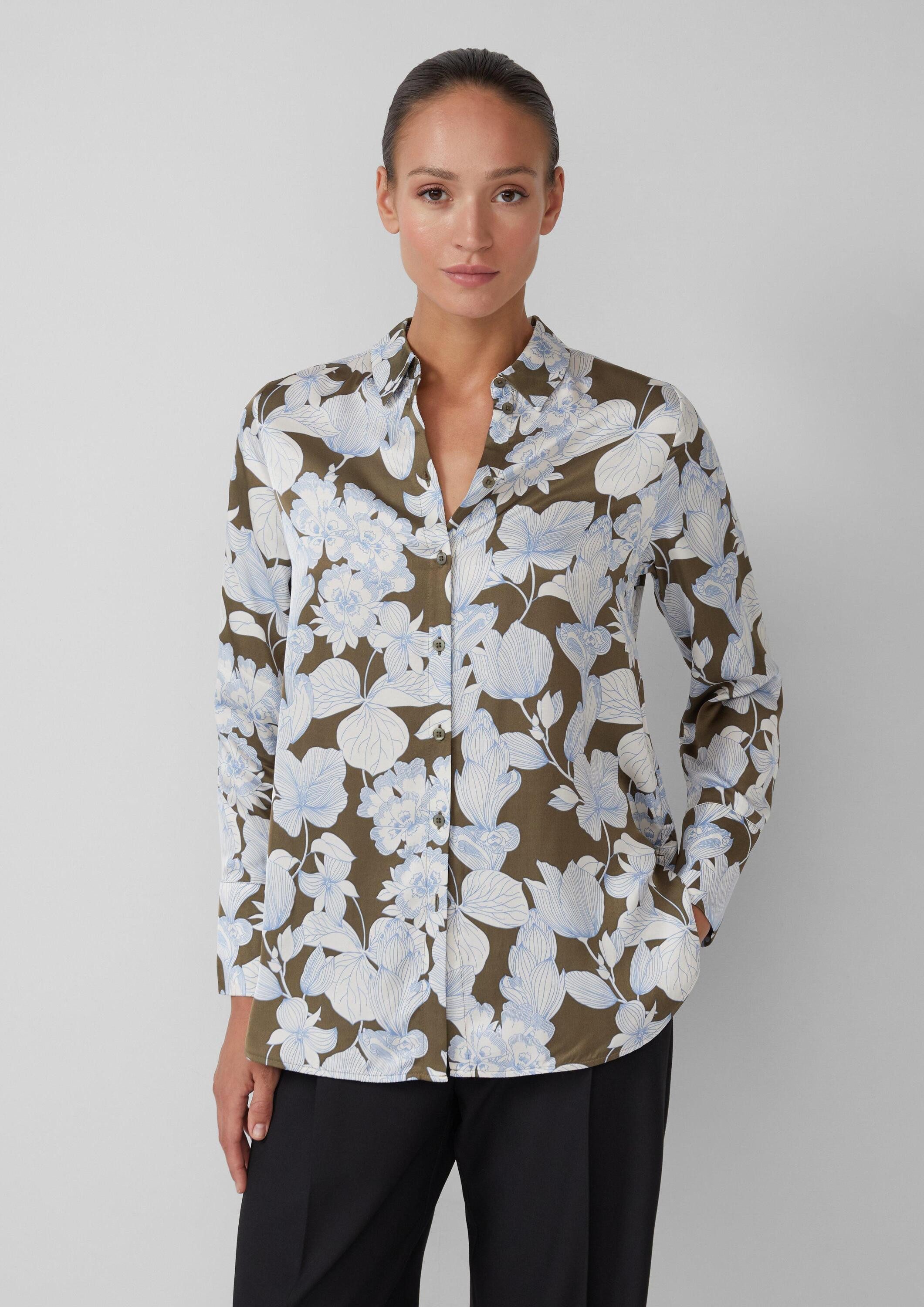 s.Oliver Langarmbluse Bluse Satinbluse mit floralem All-over-Print günstig online kaufen