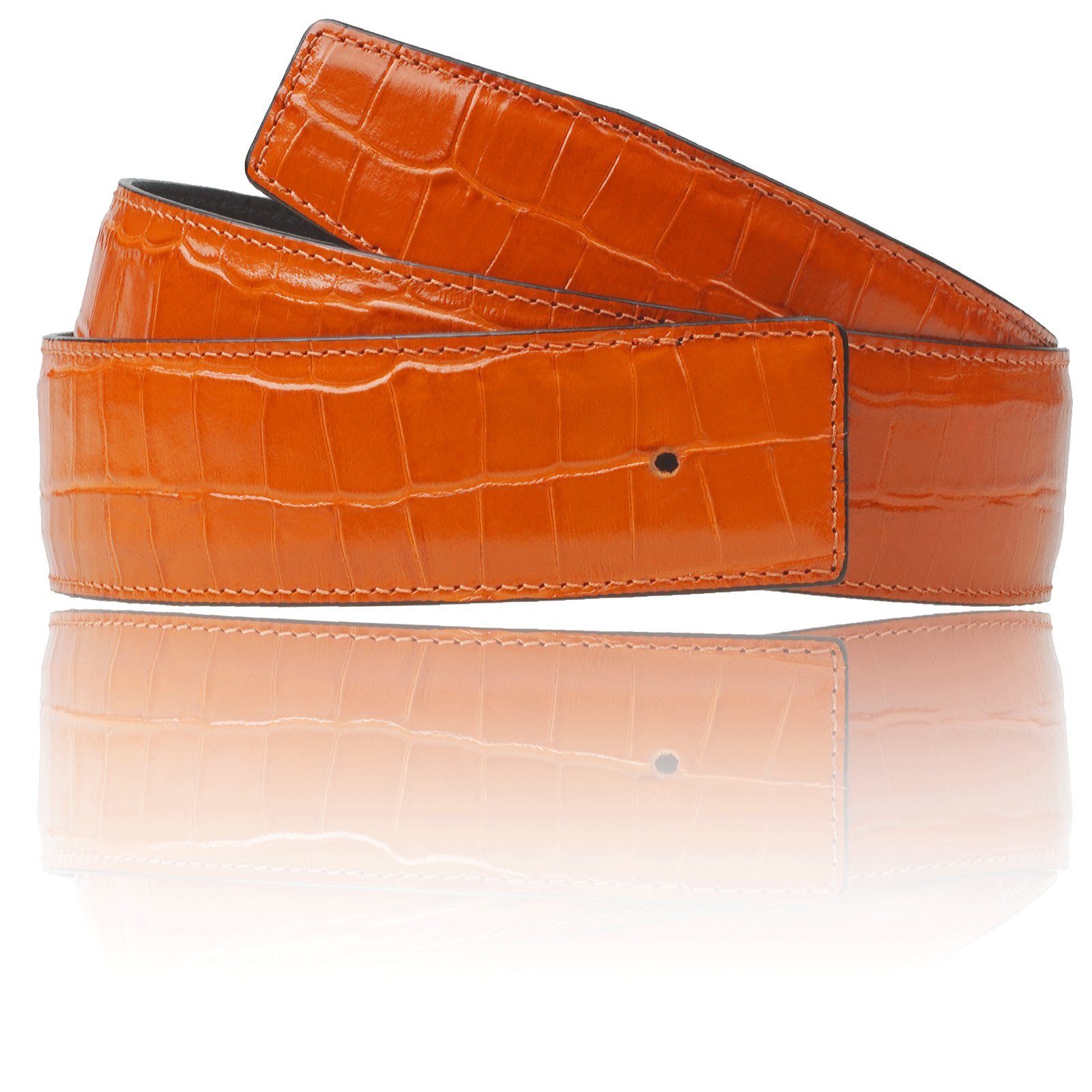 Erdi Ünver Ledergürtel Wendegürtel Krokodil Orange 32mm ohne H Schnalle & H Gürtelschnalle Gürtel ohne Schnalle