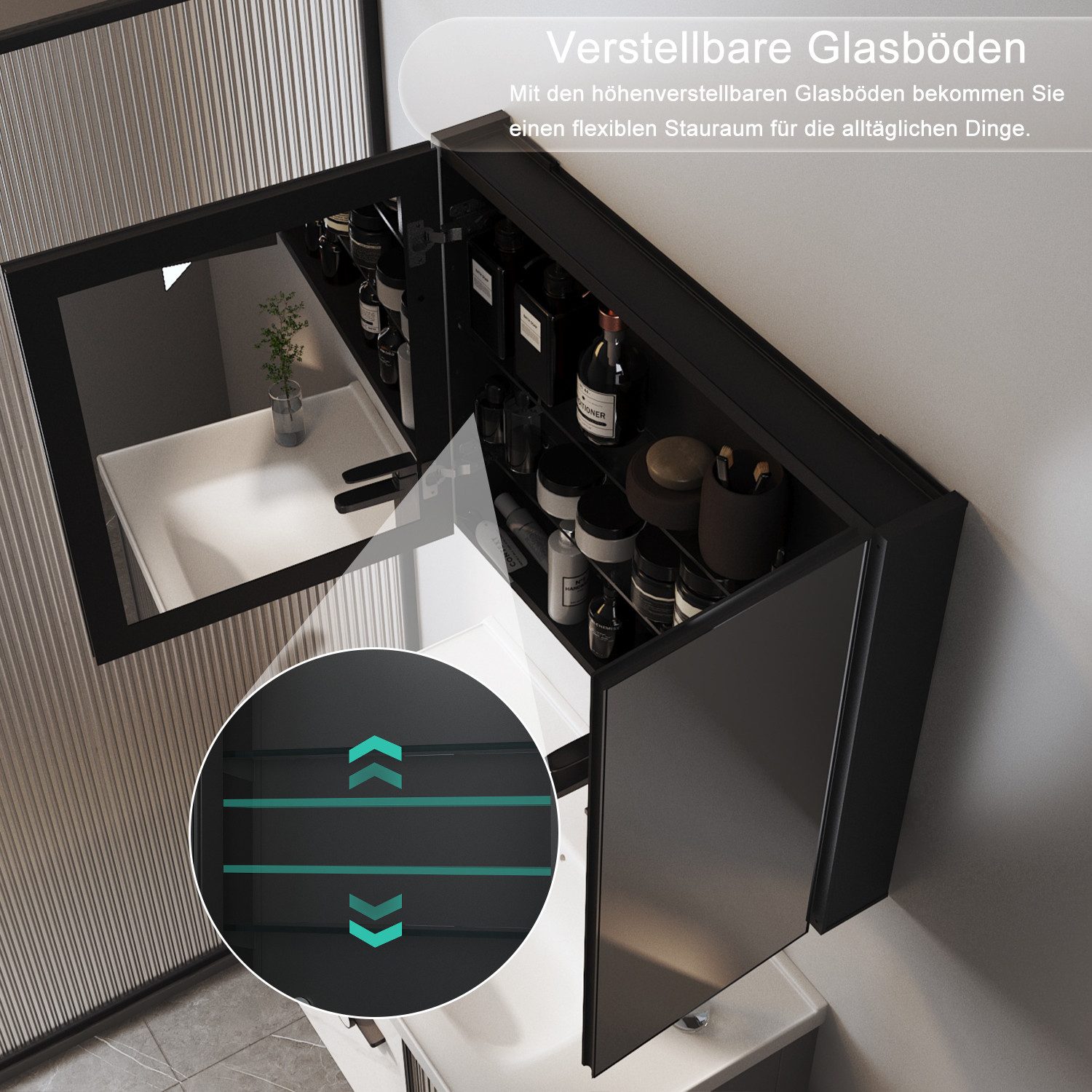 WDWRITTI Badezimmerspiegelschrank Aluminium Spiegelschrank Bad Schwarz 2-tü günstig online kaufen