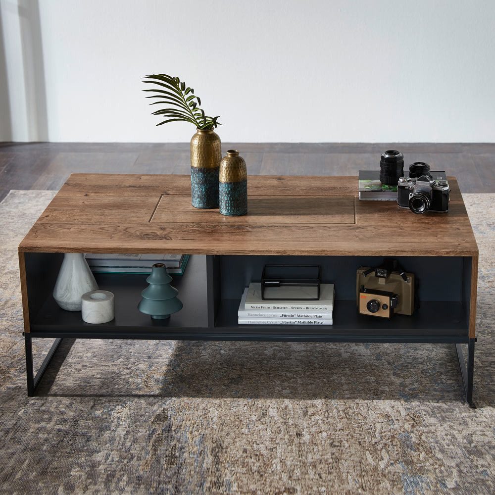 Lomadox Couchtisch MINNEAPOLIS-55, Haveleiche Cognac mit graphit im Industrial-Design 115/42/65cm