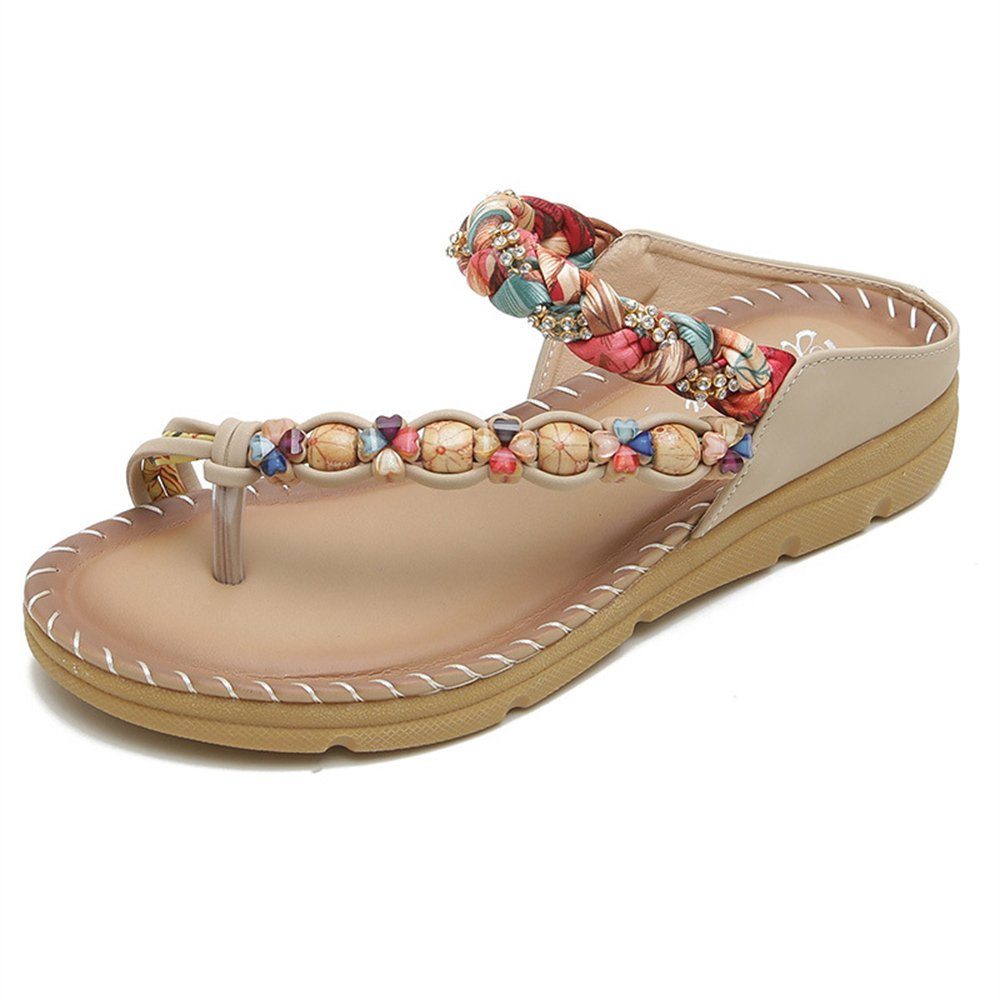 Rouemi Damen-Sommer-Sandalen, Mode einfache Strand Sandalen Hausschuhe Riemchensandale Aprikose