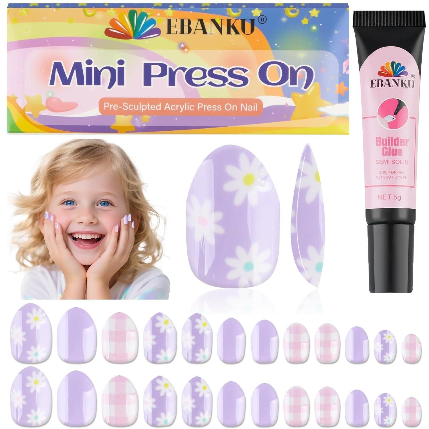 LuxusKollektion Kunstfingernägel Falsche Nägel Kinder 24 Stück Kurz Violett Blume Lila Blume