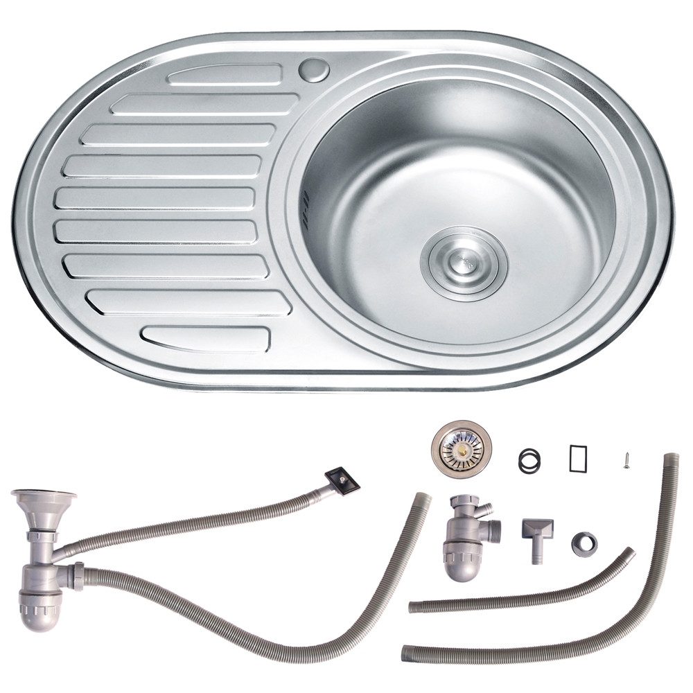 Melko Edelstahlspüle Einbauspüle Küchenspüle aus Edelstahl 77CM Spüle + Ablage, Rund, 77/50 cm, (Stück), Anti-Kondensbeschichtung