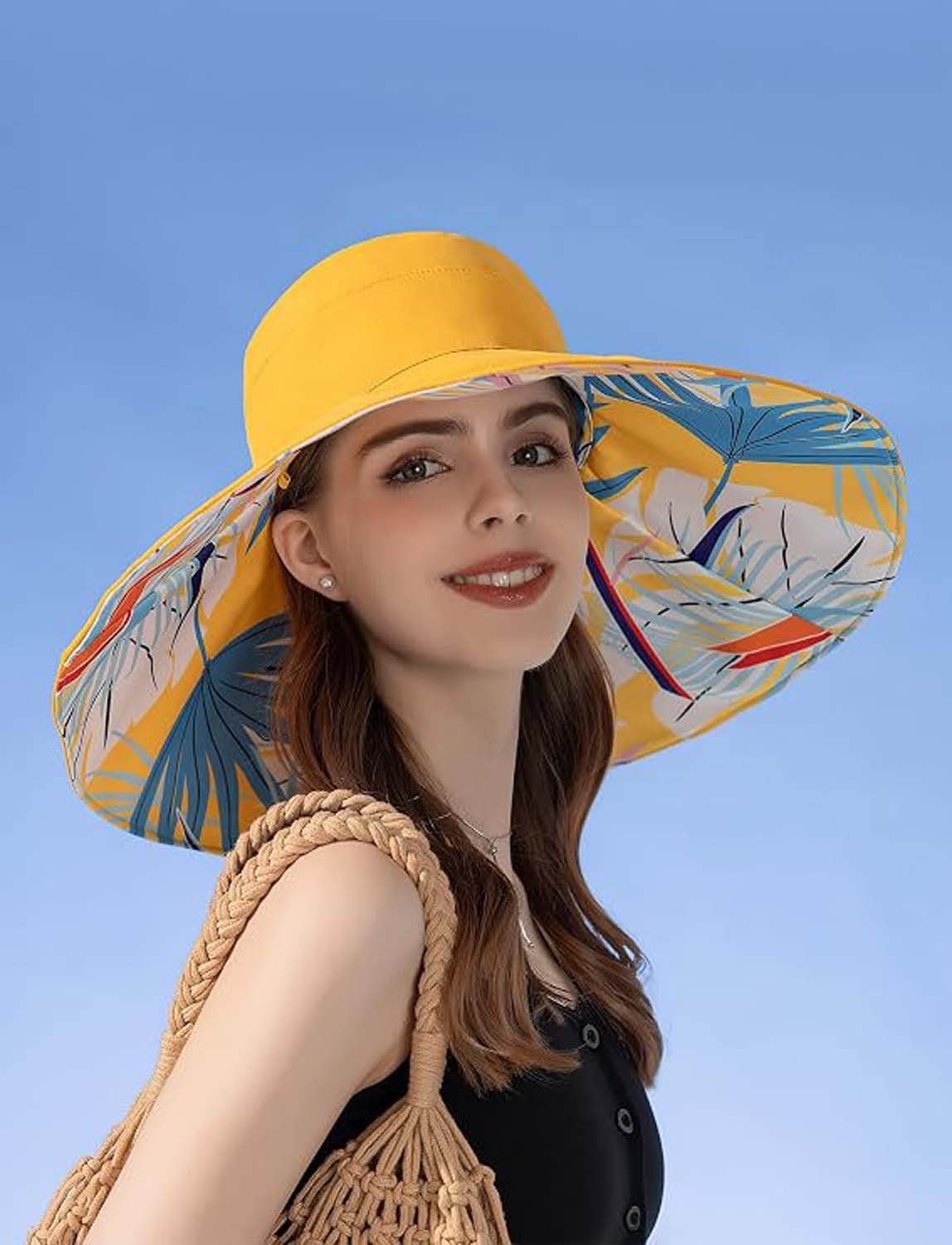 Oemmn Sonnenhut Damen 2 in 1 Extra Breite Krempe Sommerhut Faltbarer