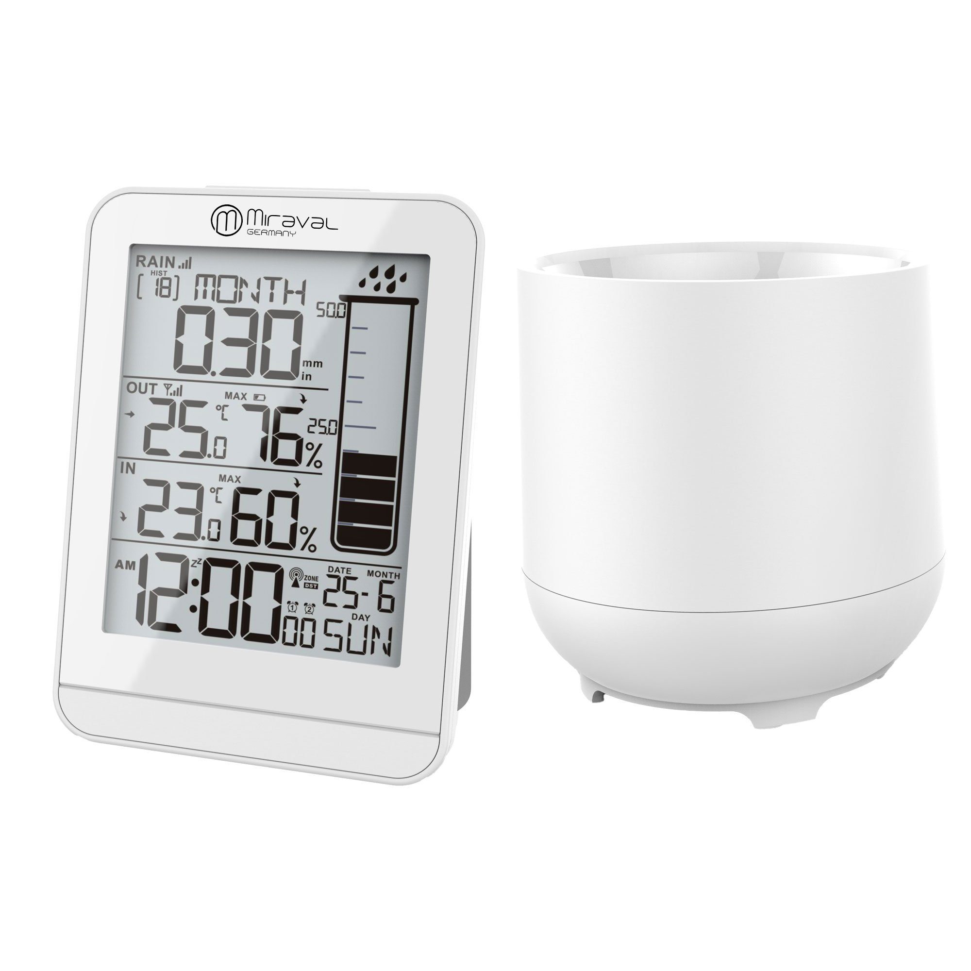 Miraval Klimamesser Design Funk-Wetterstation mit Regenmesser, (Inklusive Akku), Datumsanzeige LCD-Display Hygrometer