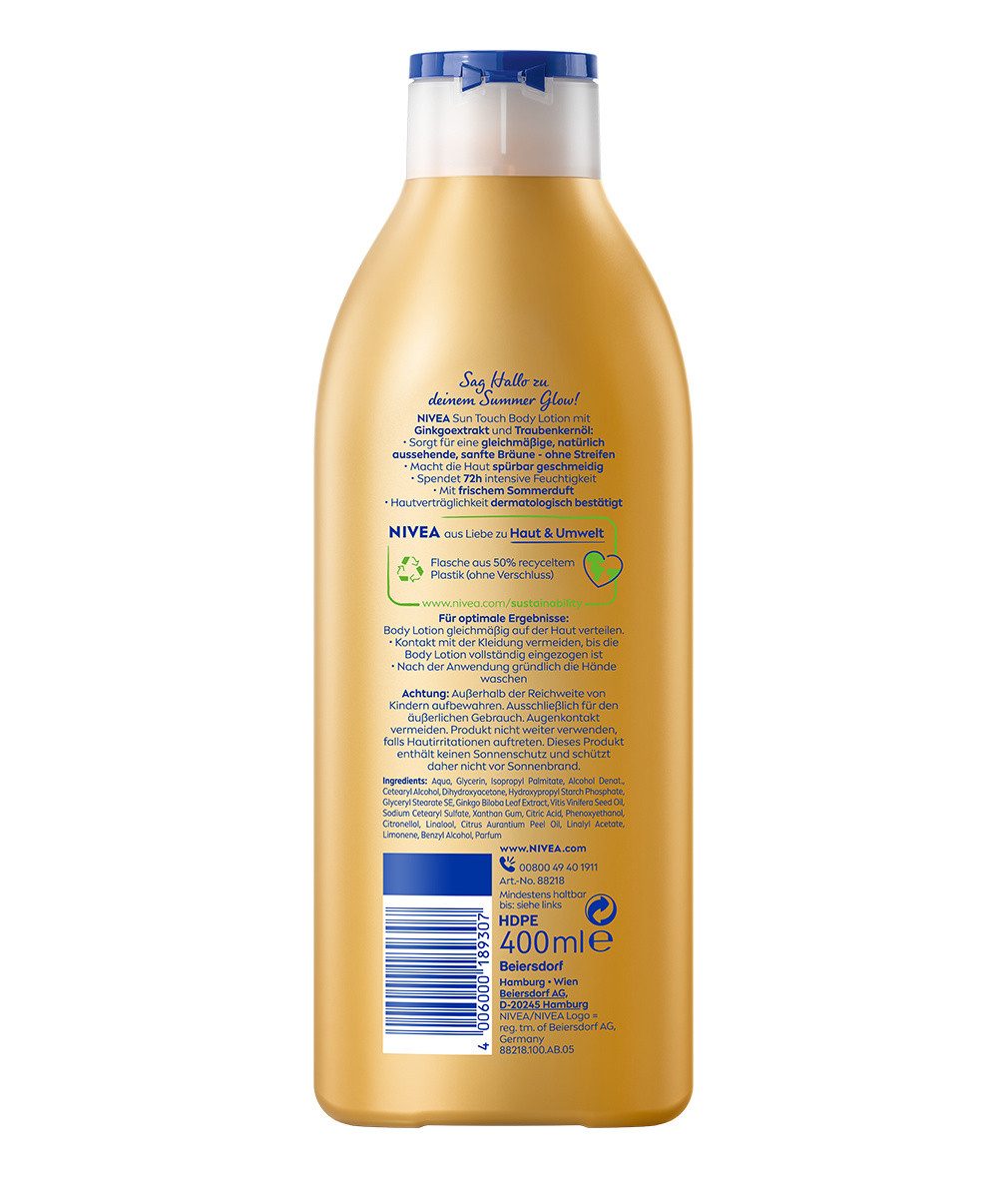 Nivea Körperlotion 2er Set Body Lotion Sun Touch 2 x 400 ml, 2-tlg., 72h zart bräunende Feuchtigkeitspflege