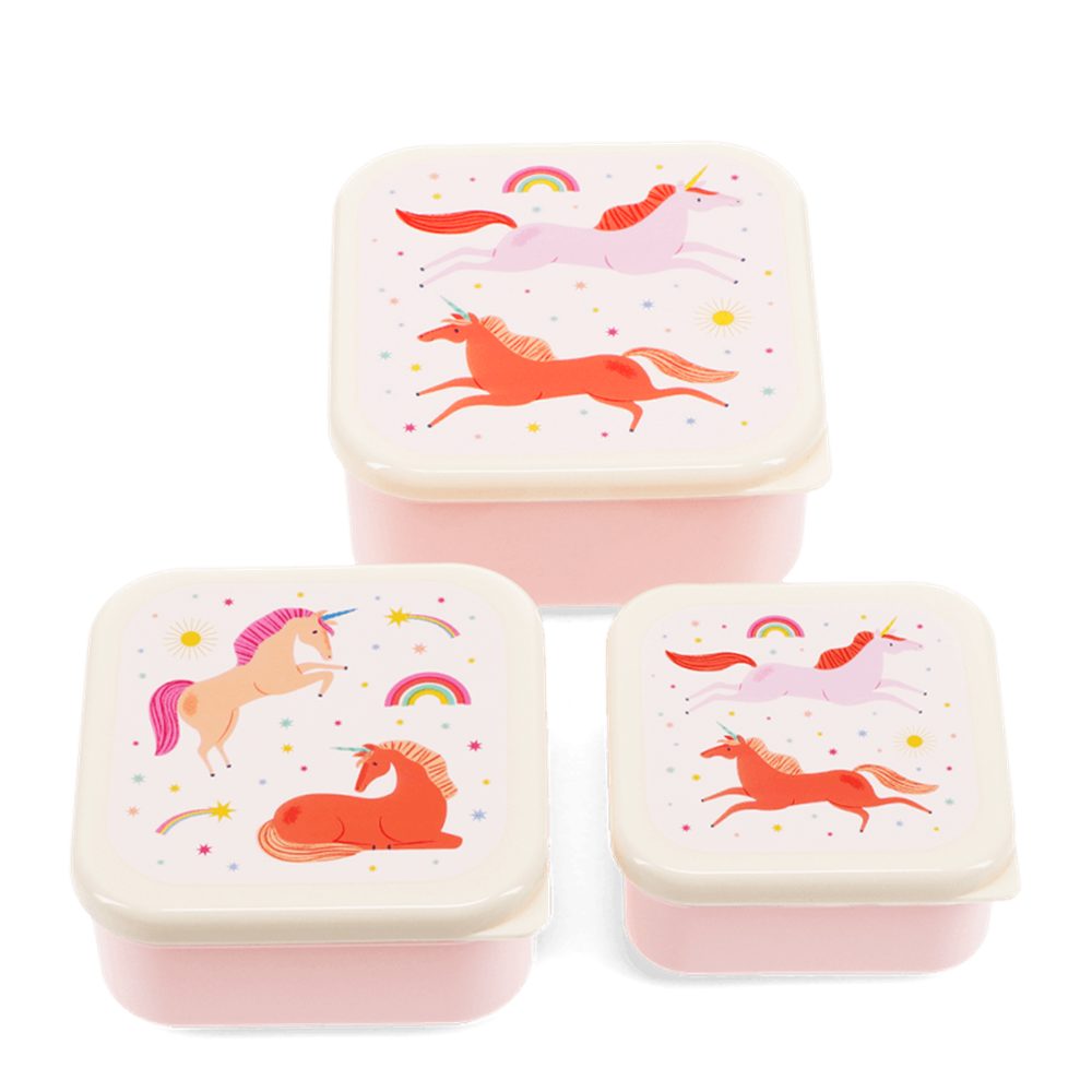 Rex London Lunchbox Einhorn, Kunststoff, BPA-frei, (Set, 3-tlg., ca. 11,5 x 11,5 x 5,5 cm (große Box), jede Box passt genau in den größeren Behälter