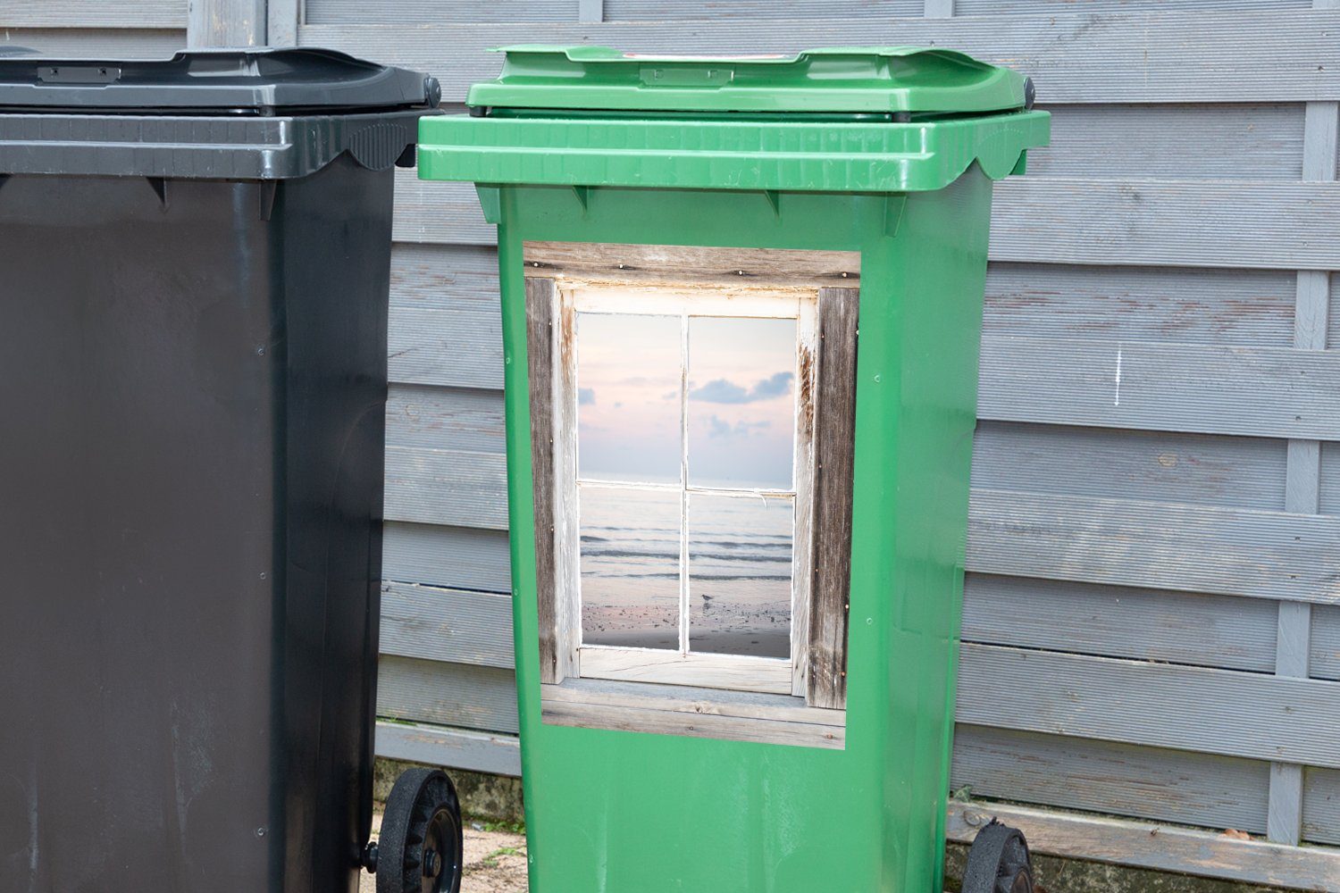 Sticker, St), Abfalbehälter (1 Mülleimer-aufkleber, Durchblick Vogel MuchoWow Container, - Mülltonne, - Strand Wandsticker