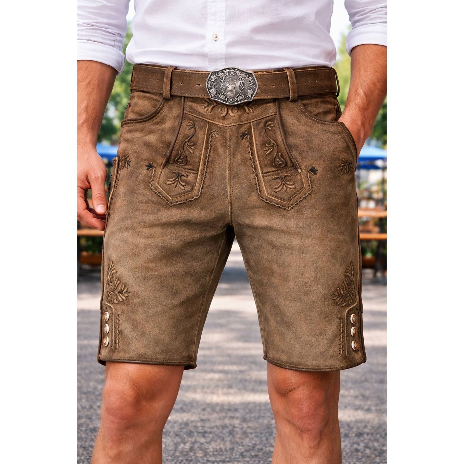 Maddox Trachtenlederhose MADDOX Kurze Herren Lederhose 'Zugersee' mit Gürte