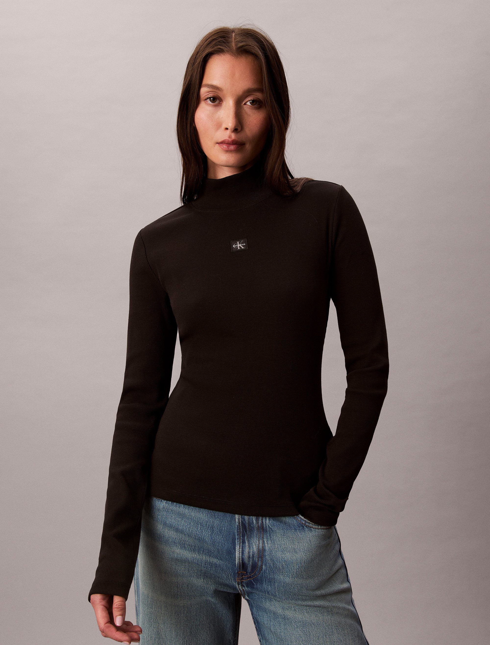 Calvin Klein Jeans Shirttop LS WOVEN LABEL TURTLENECK Mit Rundhalsausschnitt, regular fit