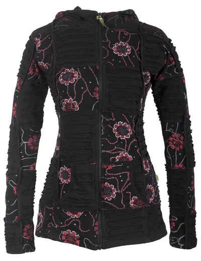 Vishes Kapuzensweatjacke Bestickte Blumen Patchworkjacke mit Zipfelkapuze Elfen, Goa, Boho, Ethno Style