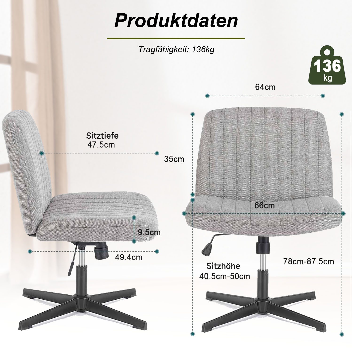 Refined Living Bürostuhl Schreibtischstuhl mit gekreuzten Beinen günstig online kaufen