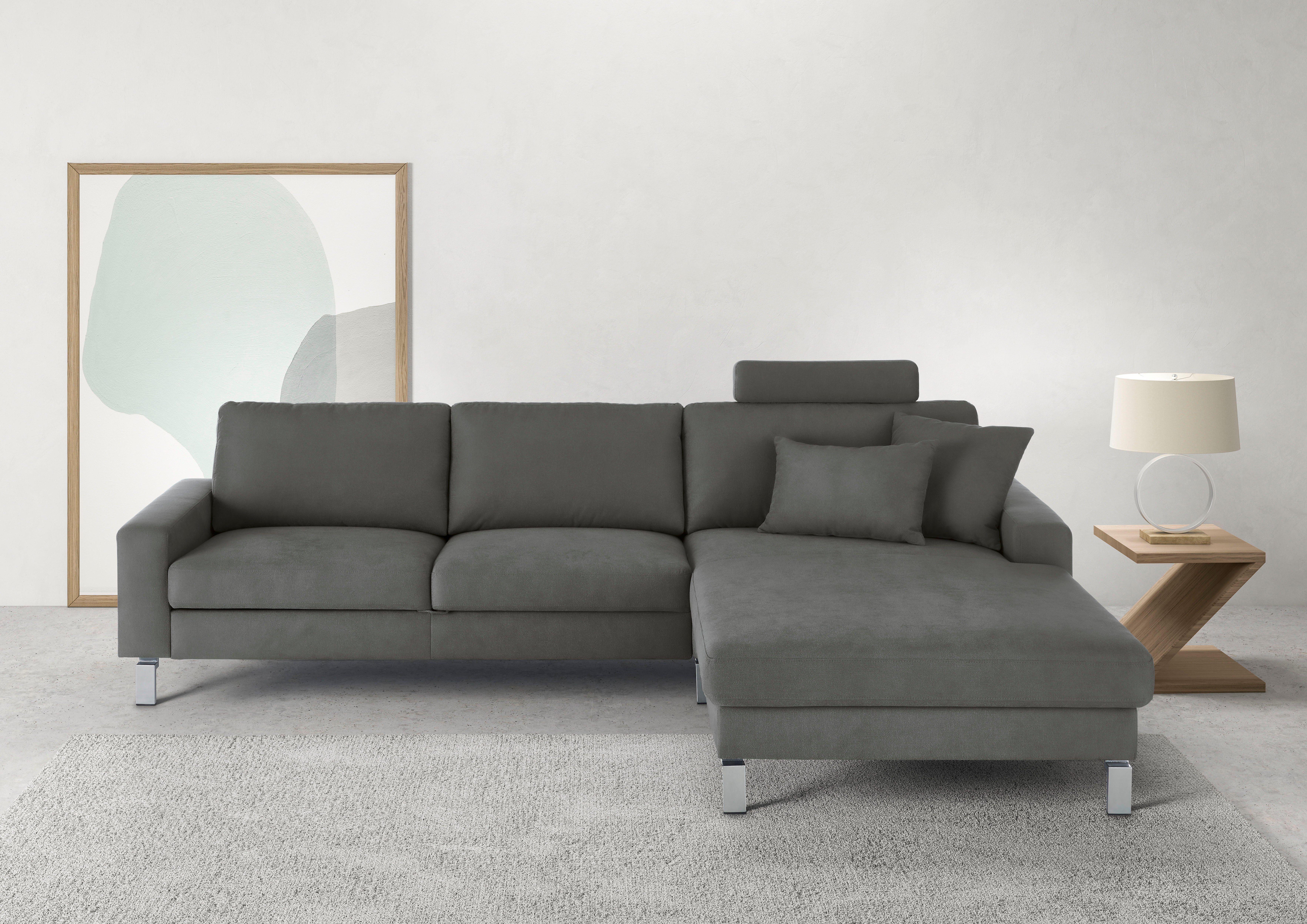 3C Candy Ecksofa Lecce, wahlweise PUR-Schaumstoff oder Tonnentaschenfederkern, Bett im 2,5-Sitzer, teilmotorische Schlaffunktion im Longchair, L-Form