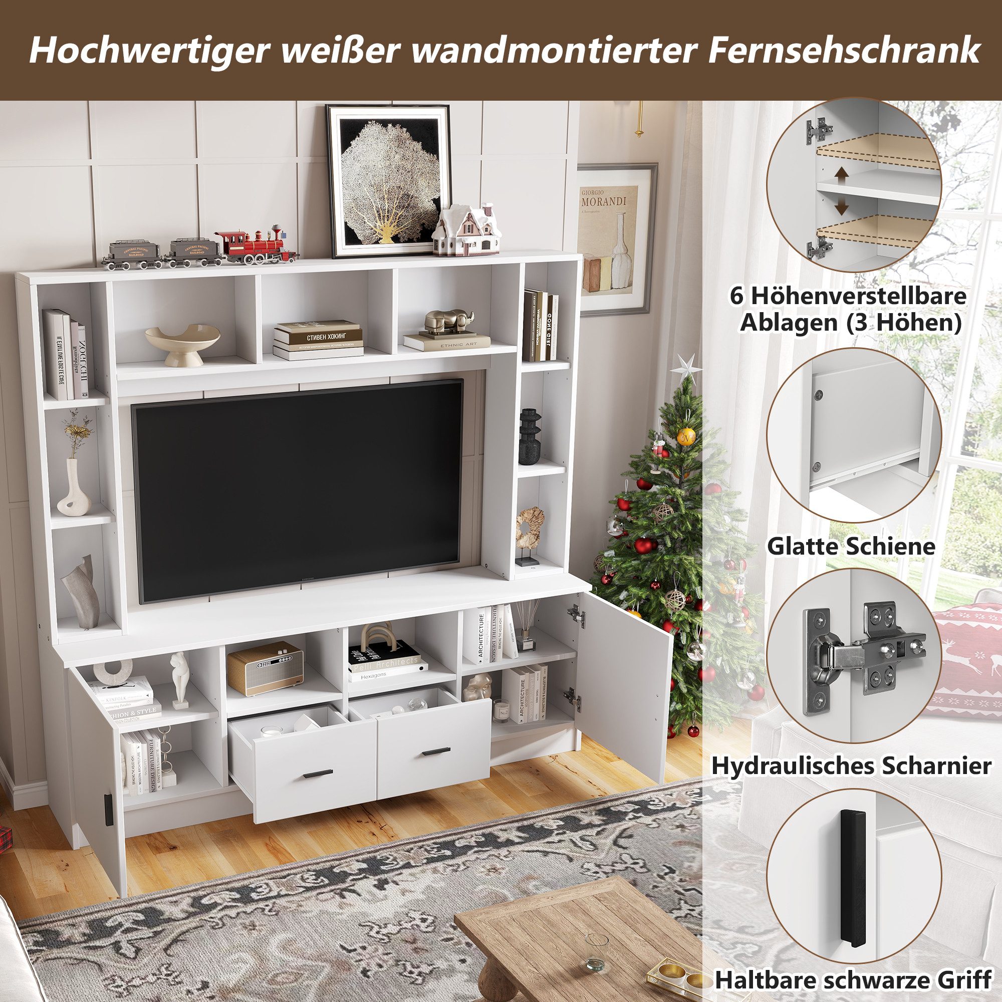 Merax Wohnwand Wohnwand-set TV-Board-set, (1-St), Wohnzimmermöbel-Set mit 2 Schränken, 2 Schubladen und 11 Fächern