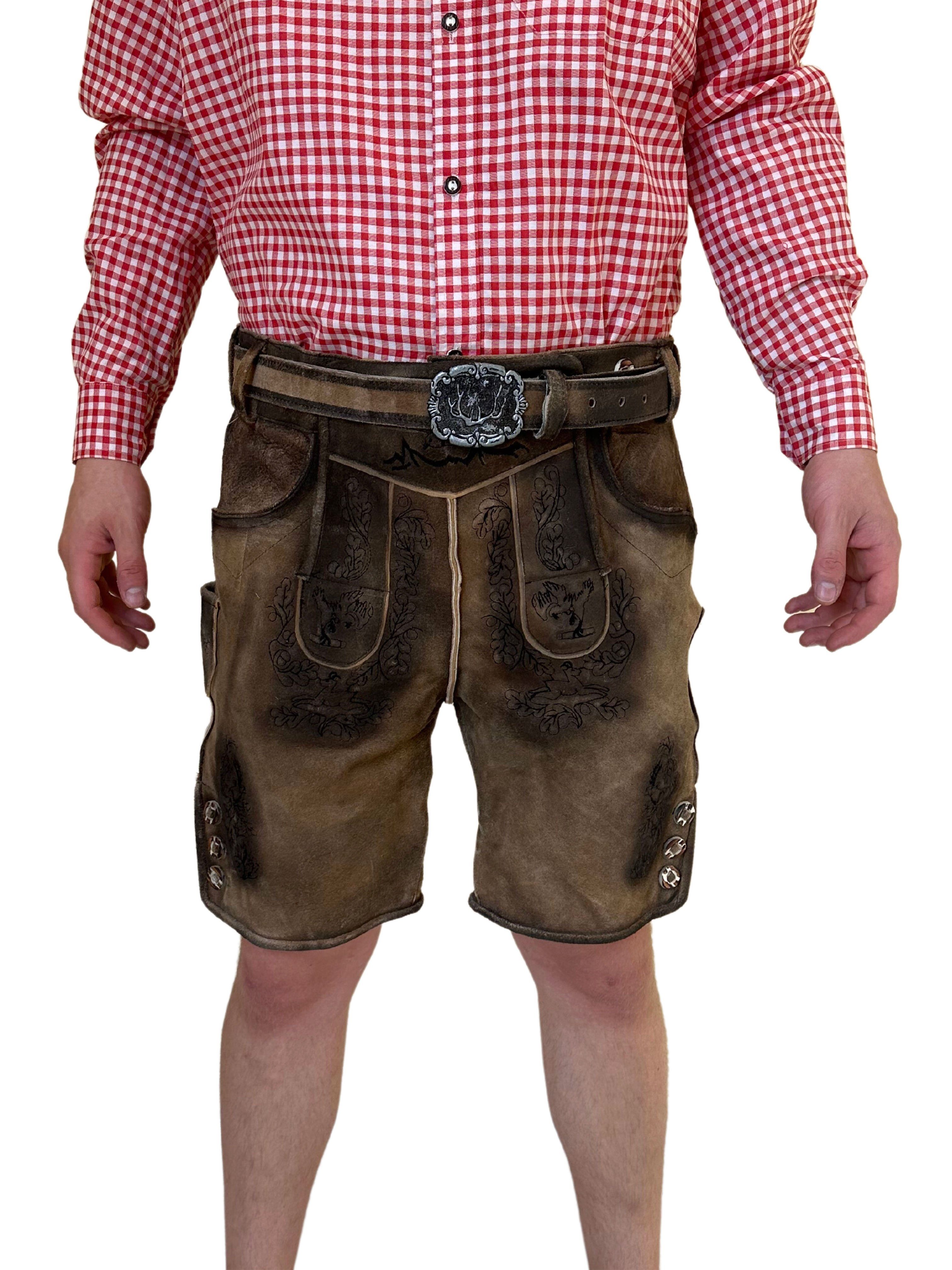 kurz Gürtel mit Bockleder, Herren Premium Deluxe Dretaild Lederhose Tracht für Trachtenhose