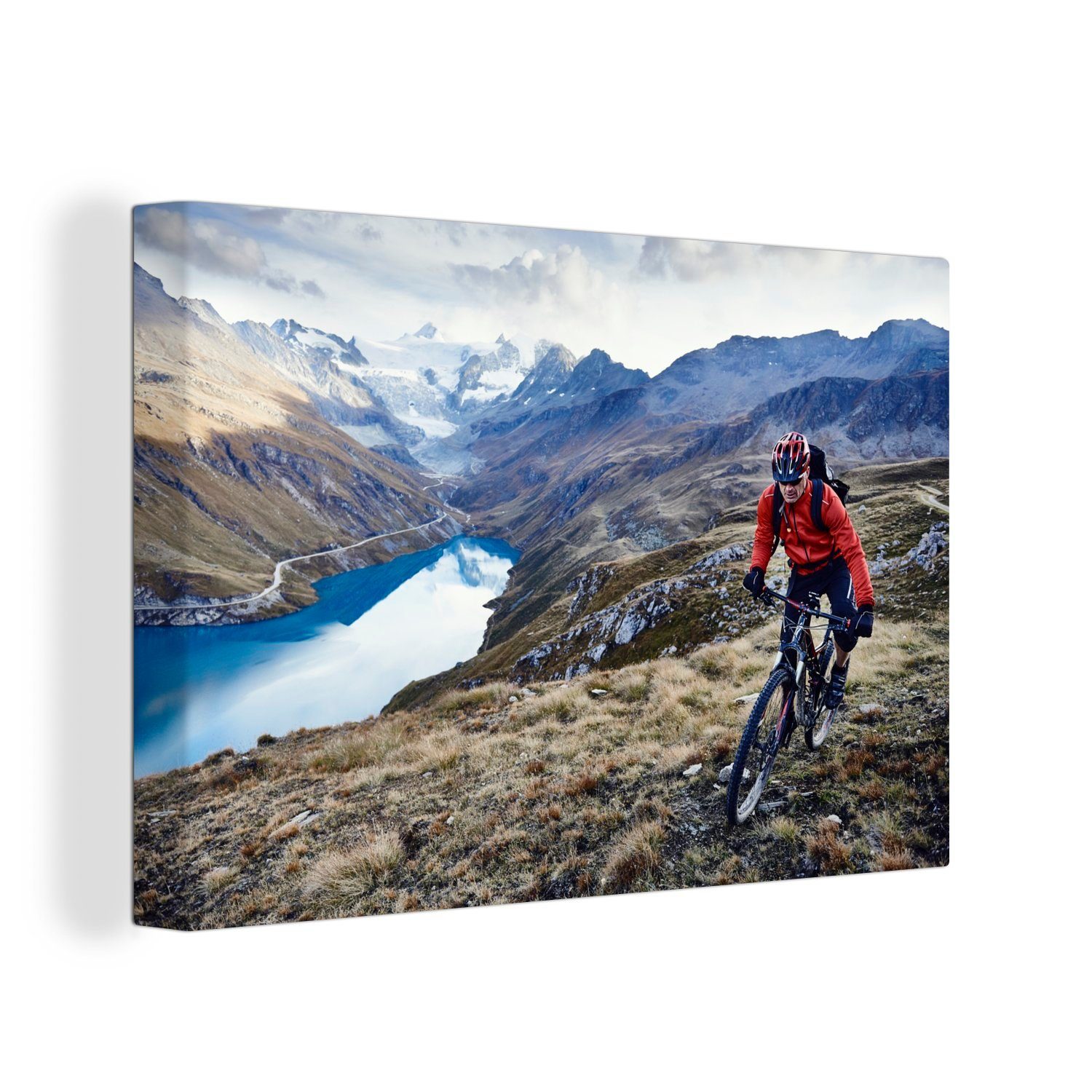 OneMillionCanvasses® Leinwandbild Mountainbiker in der Schweiz, (1 St), Wandbild Leinwandbilder, Aufhängefertig, Wanddeko, 30x20 cm