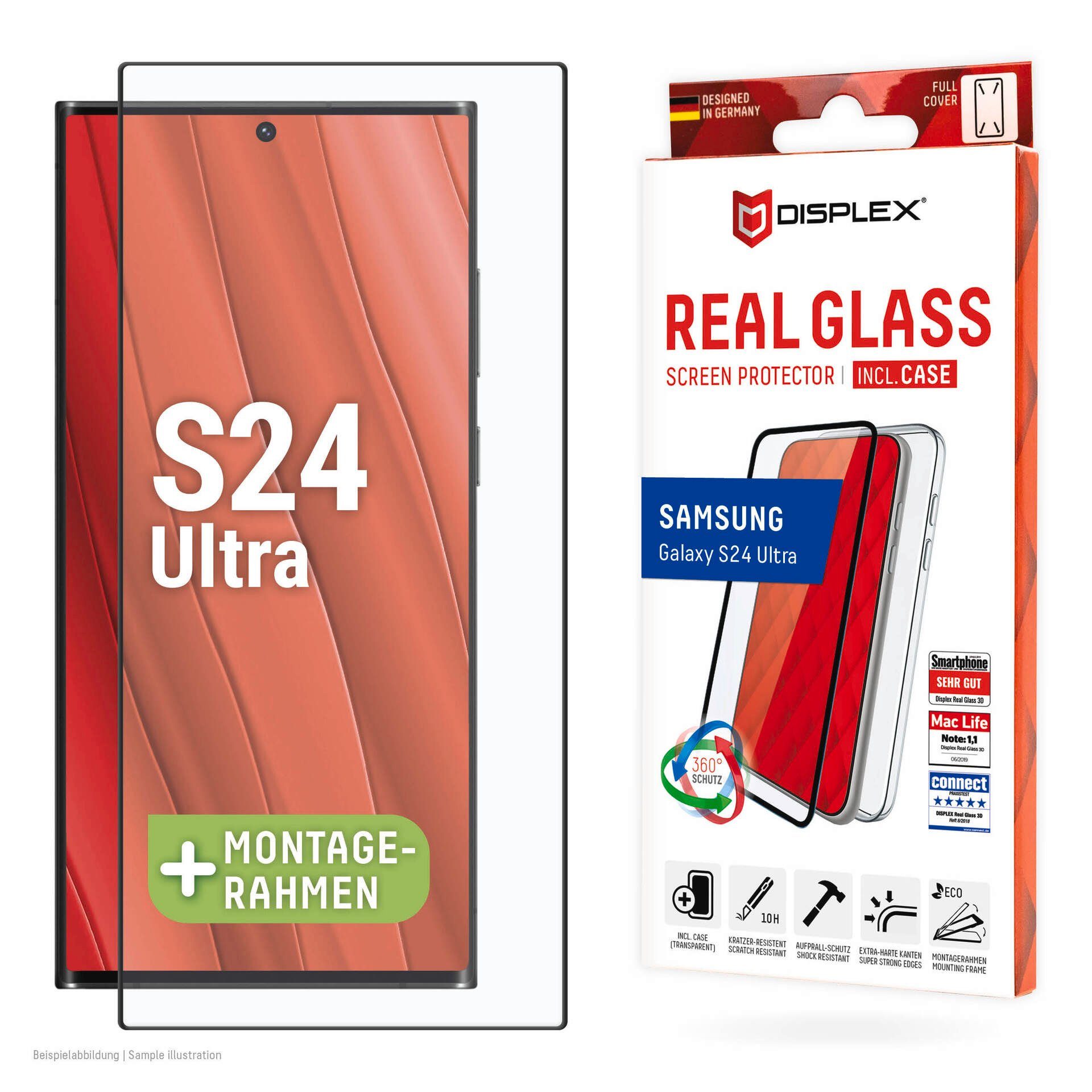 Displex Displayschutzglas Real Glass + Case für Samsung Galaxy S24 Ultra, Displayschutzfolie Displayschutz Rundumschutz 360 Grad splitterfest